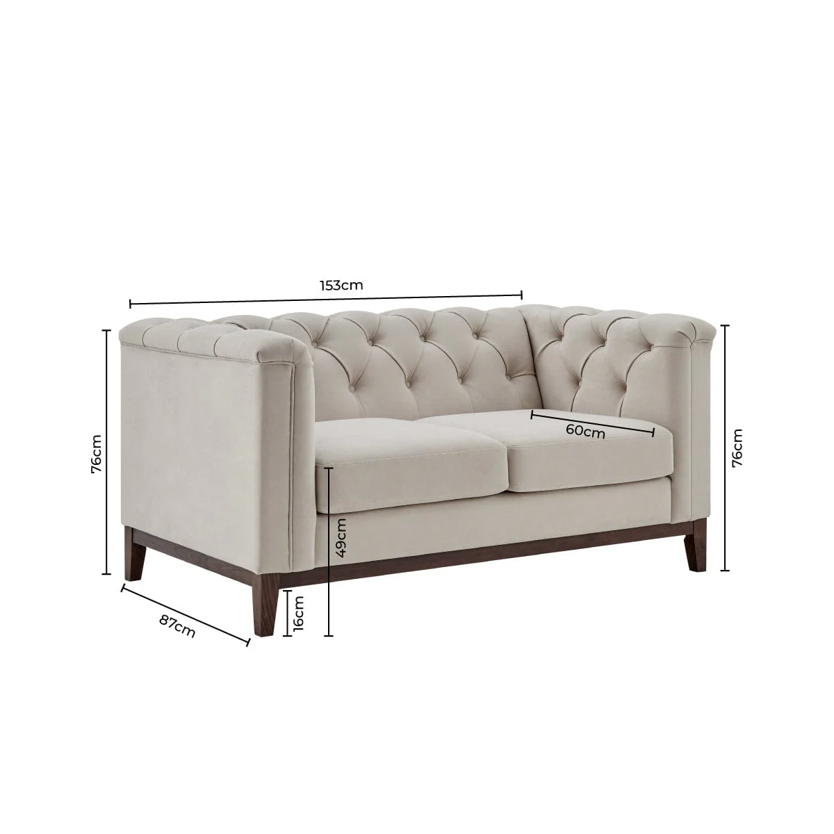 Chesterfield 2 Seater Sofa - Stone - Image 11