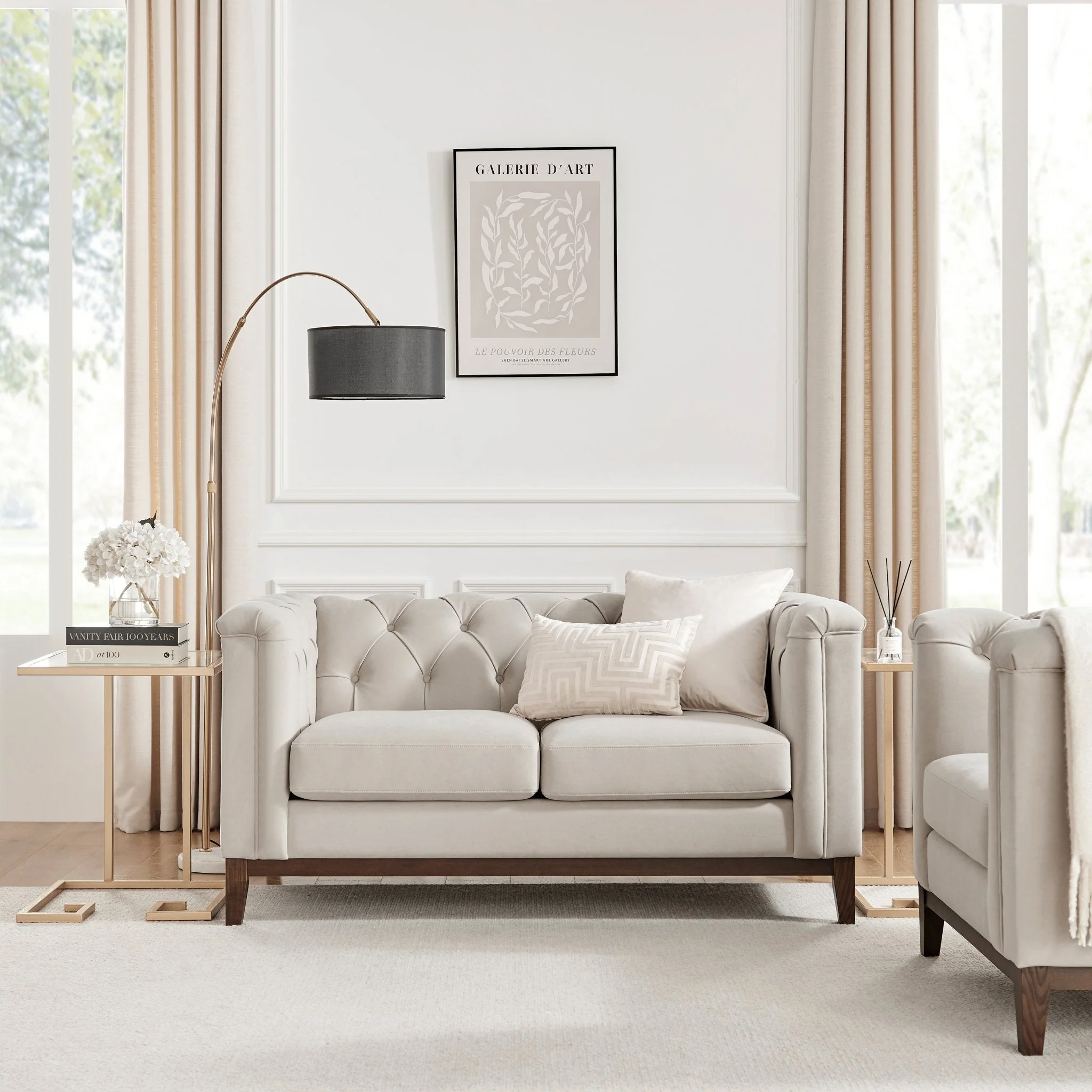 Chesterfield 2 Seater Sofa - Stone - Image 3