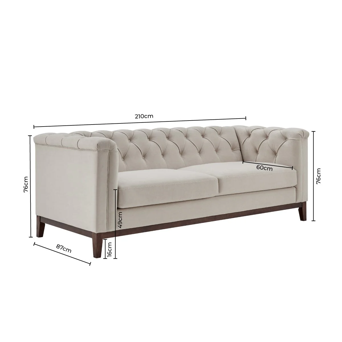 Chesterfield 3 Seater Sofa - Stone - Image 11