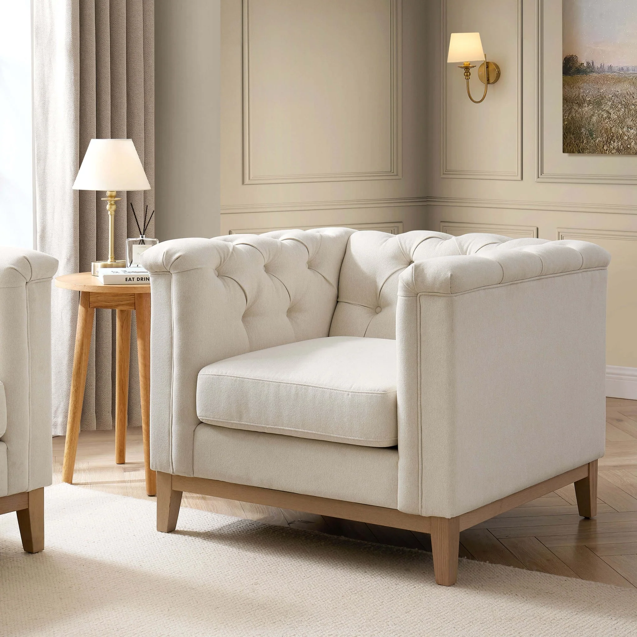 Chesterfield Armchair - Cream Linen