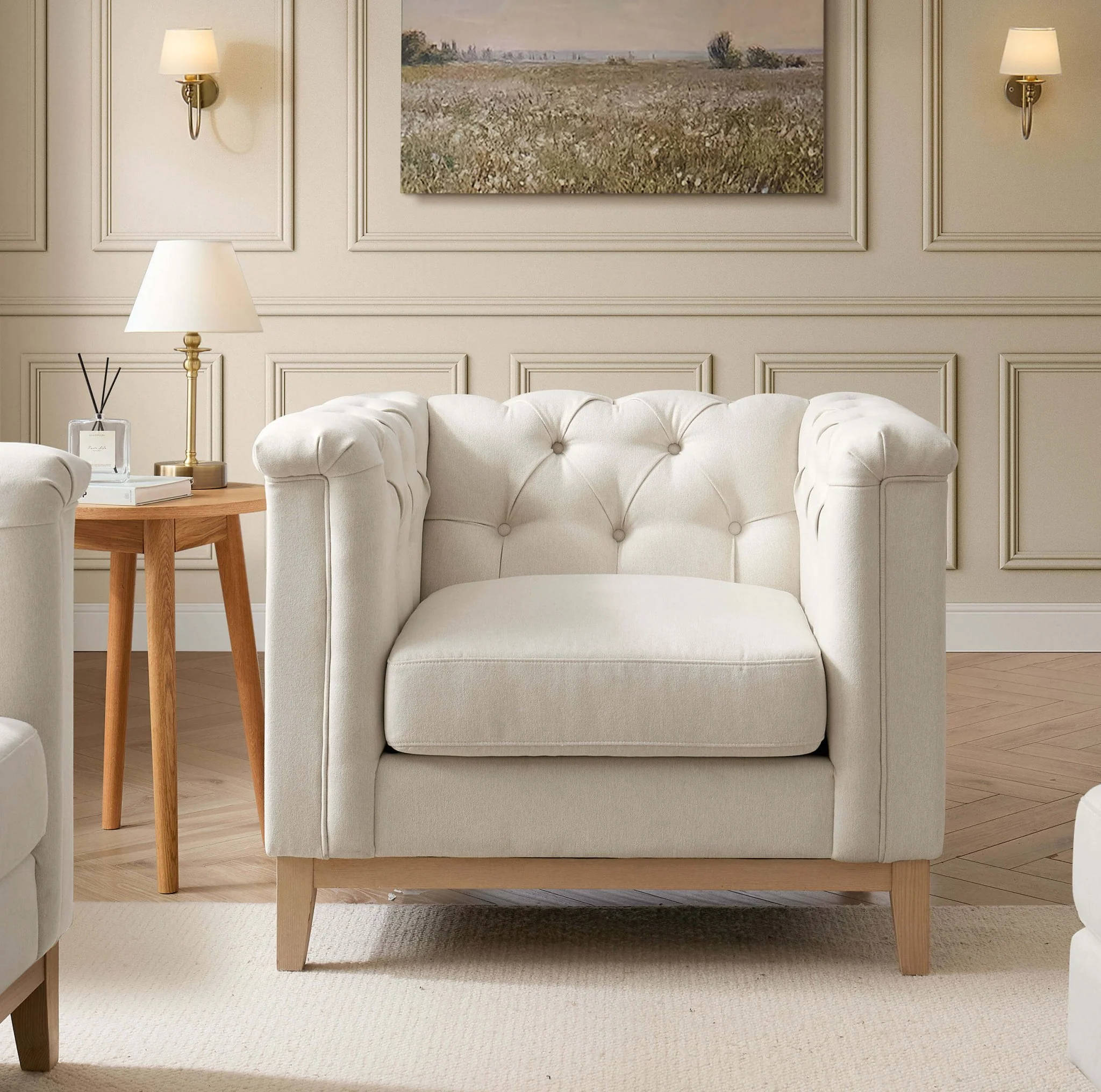 Chesterfield Armchair - Cream Linen - Image 2