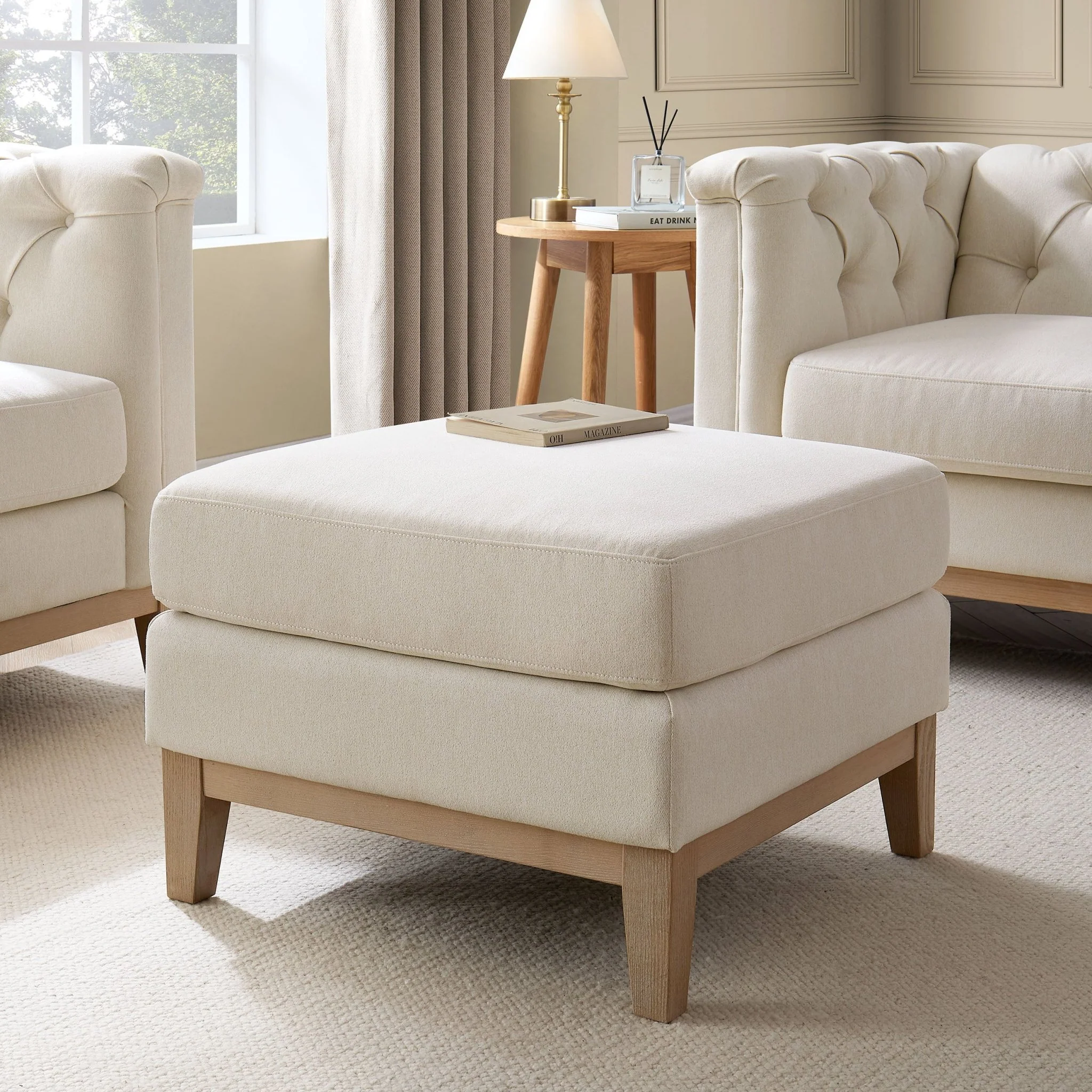 Chesterfield Pouffe - Cream Linen