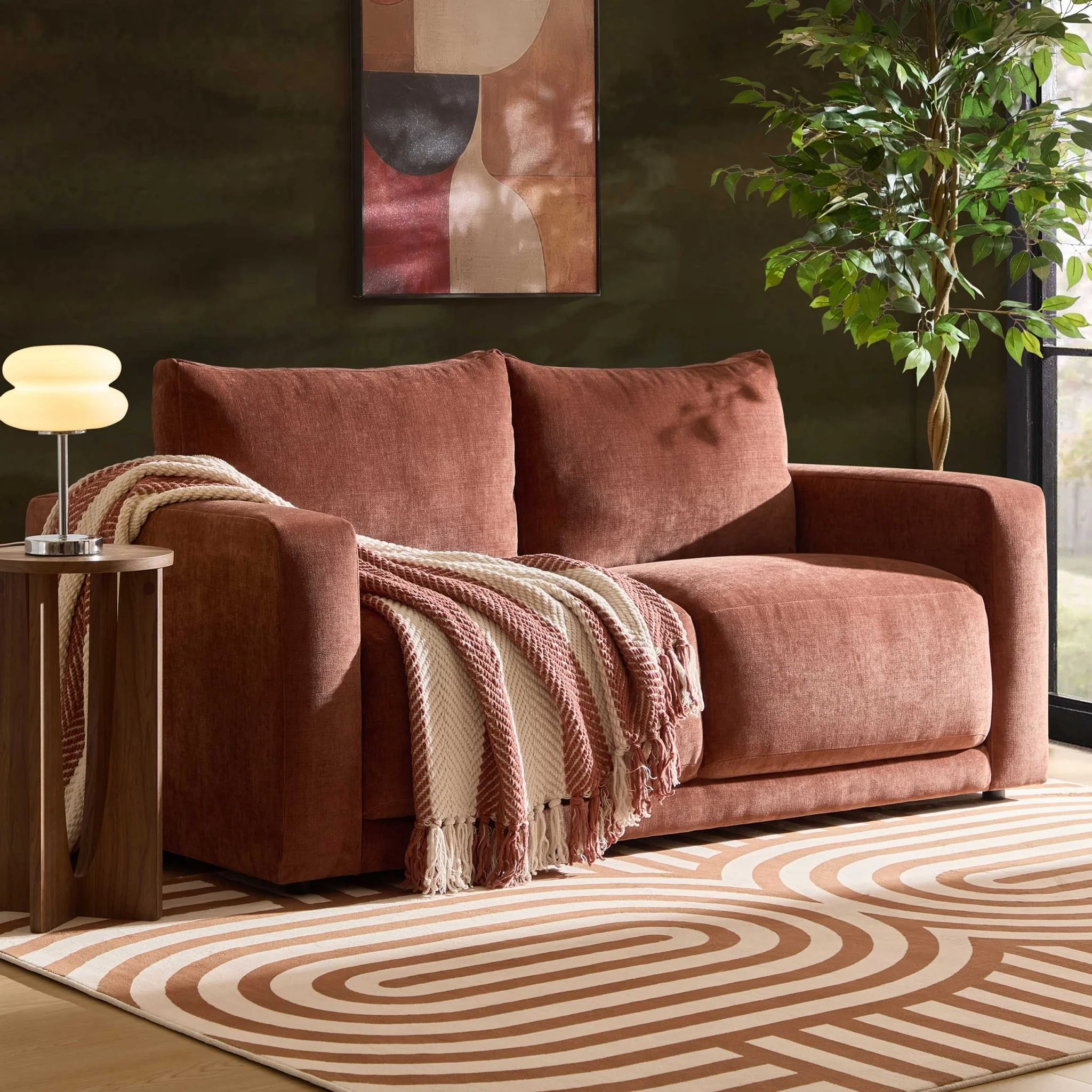 Chicago 2 Seater Sofa - Chenille Dark Rust