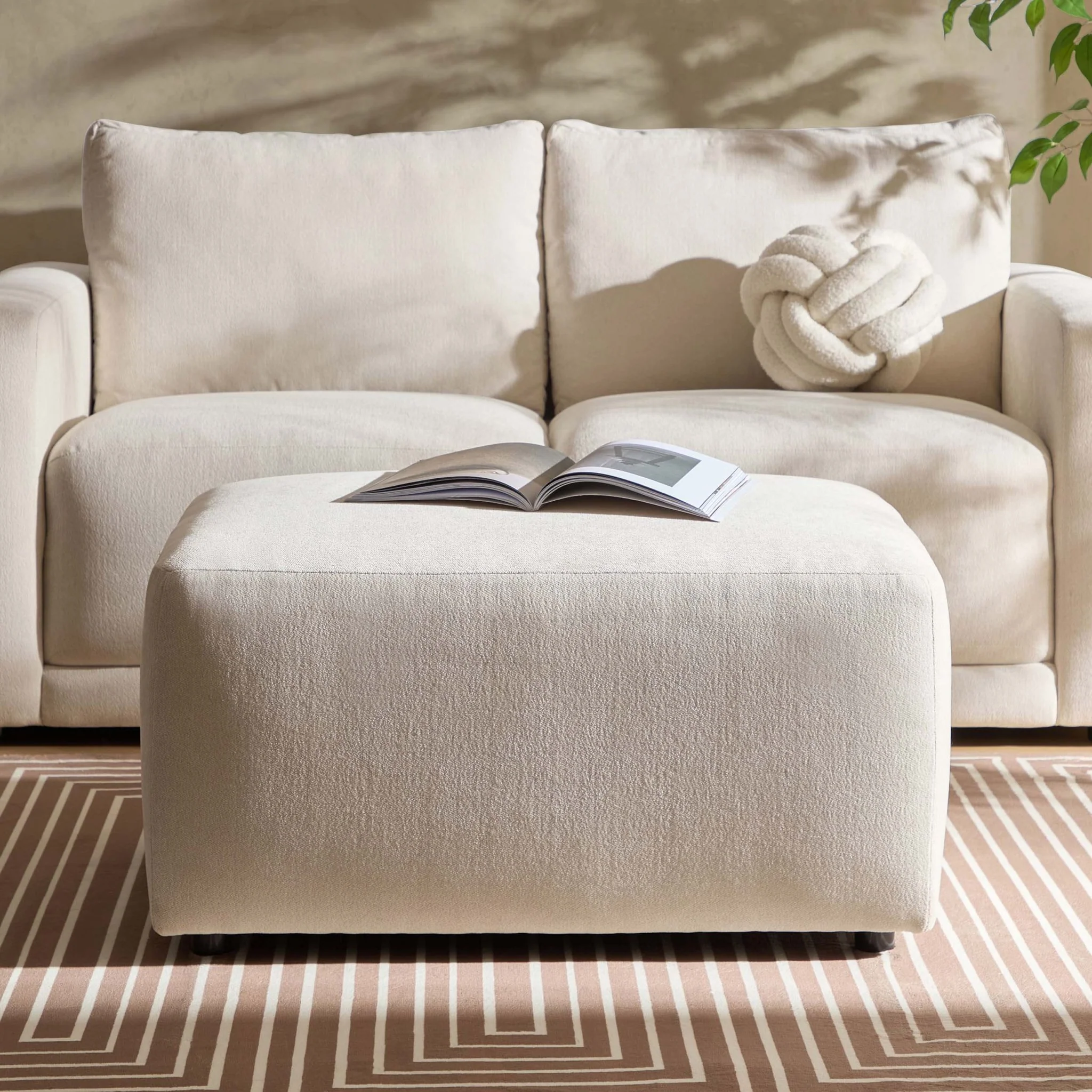 Chicago Pouffe - Chenille Ivory - Image 2