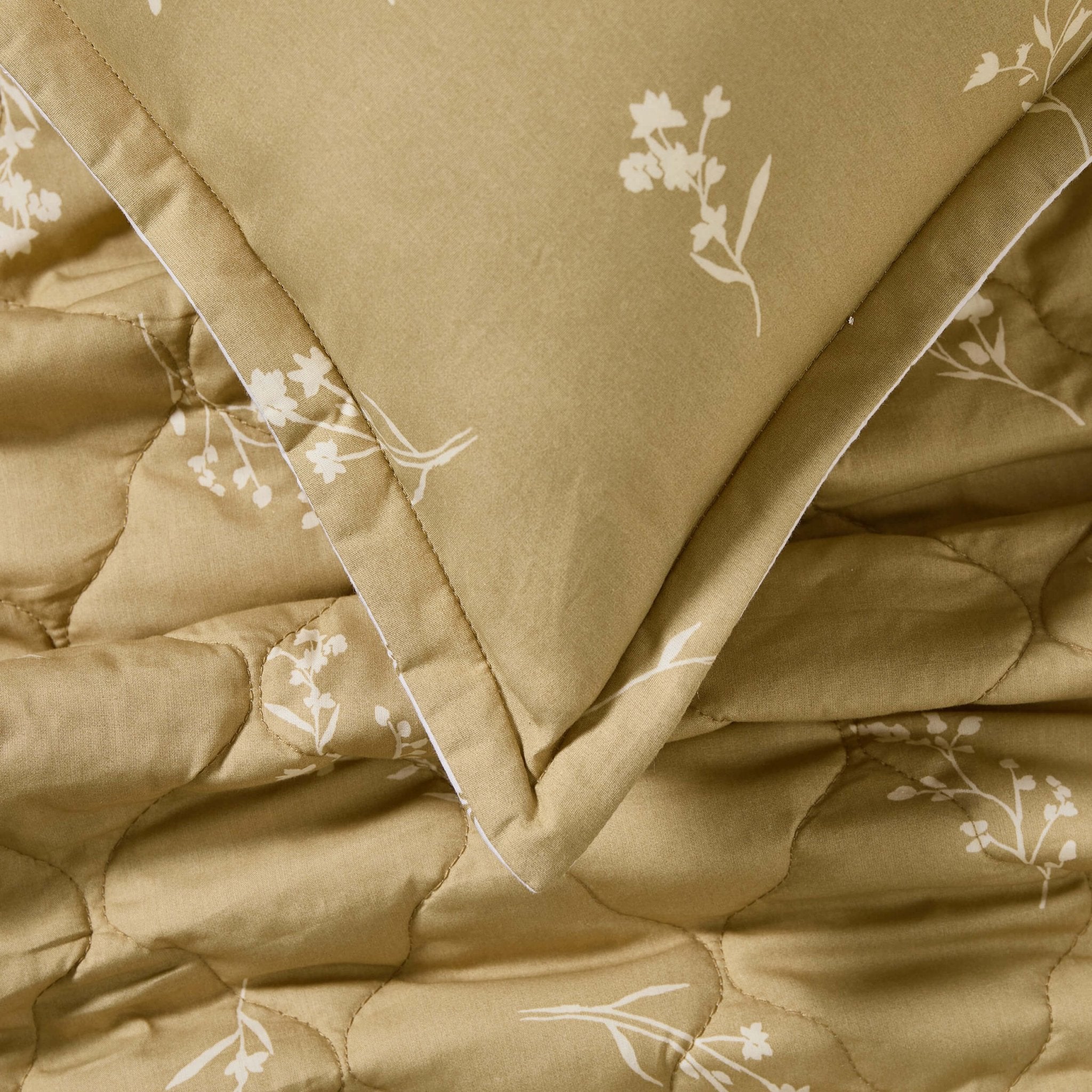 Chloe Reversible Quilted Floral & Foulard Print Cushion Cover - Olive - Image 2
