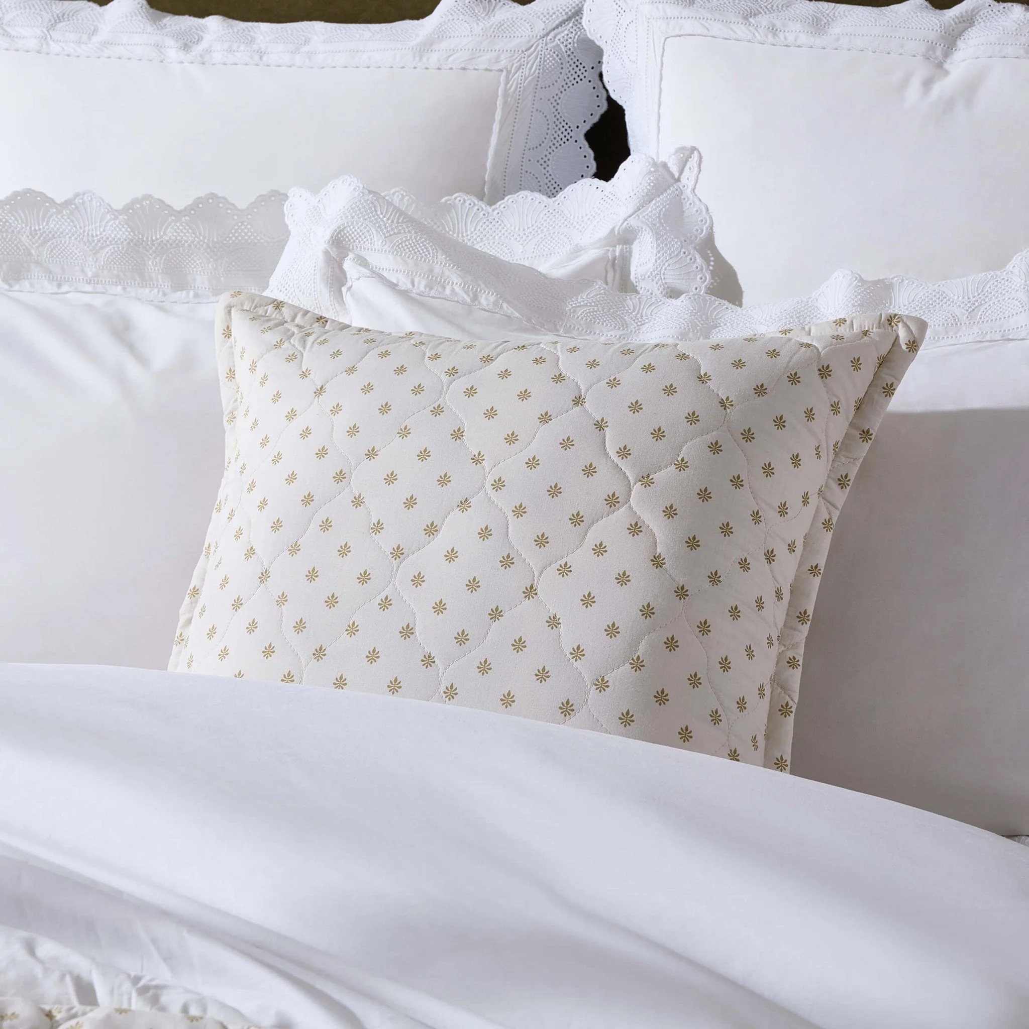 Chloe Reversible Quilted Floral & Foulard Print Cushion Cover - Olive - Image 3