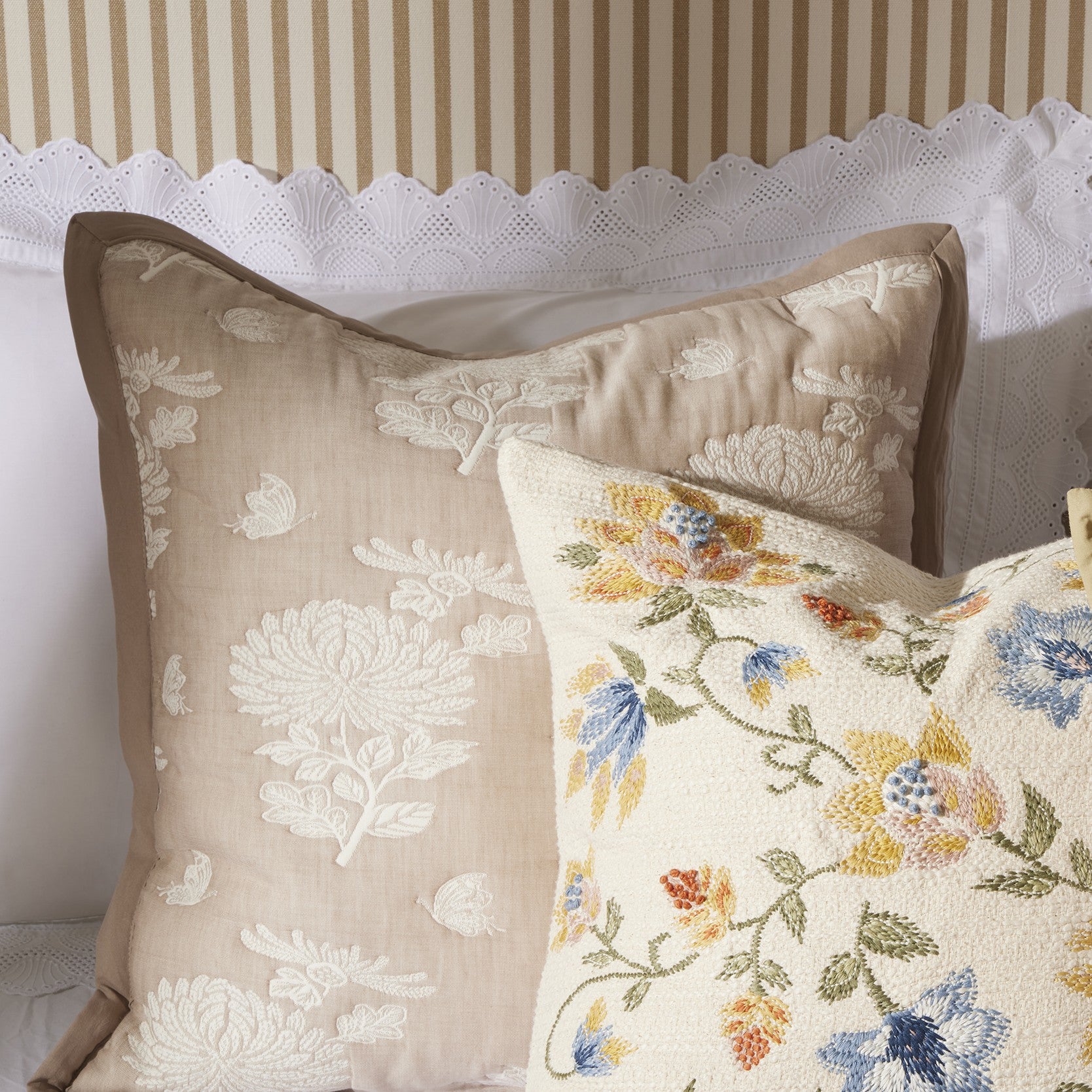 Chrysanthemum Embroidered Cushion Cover - Taupe - Image 2