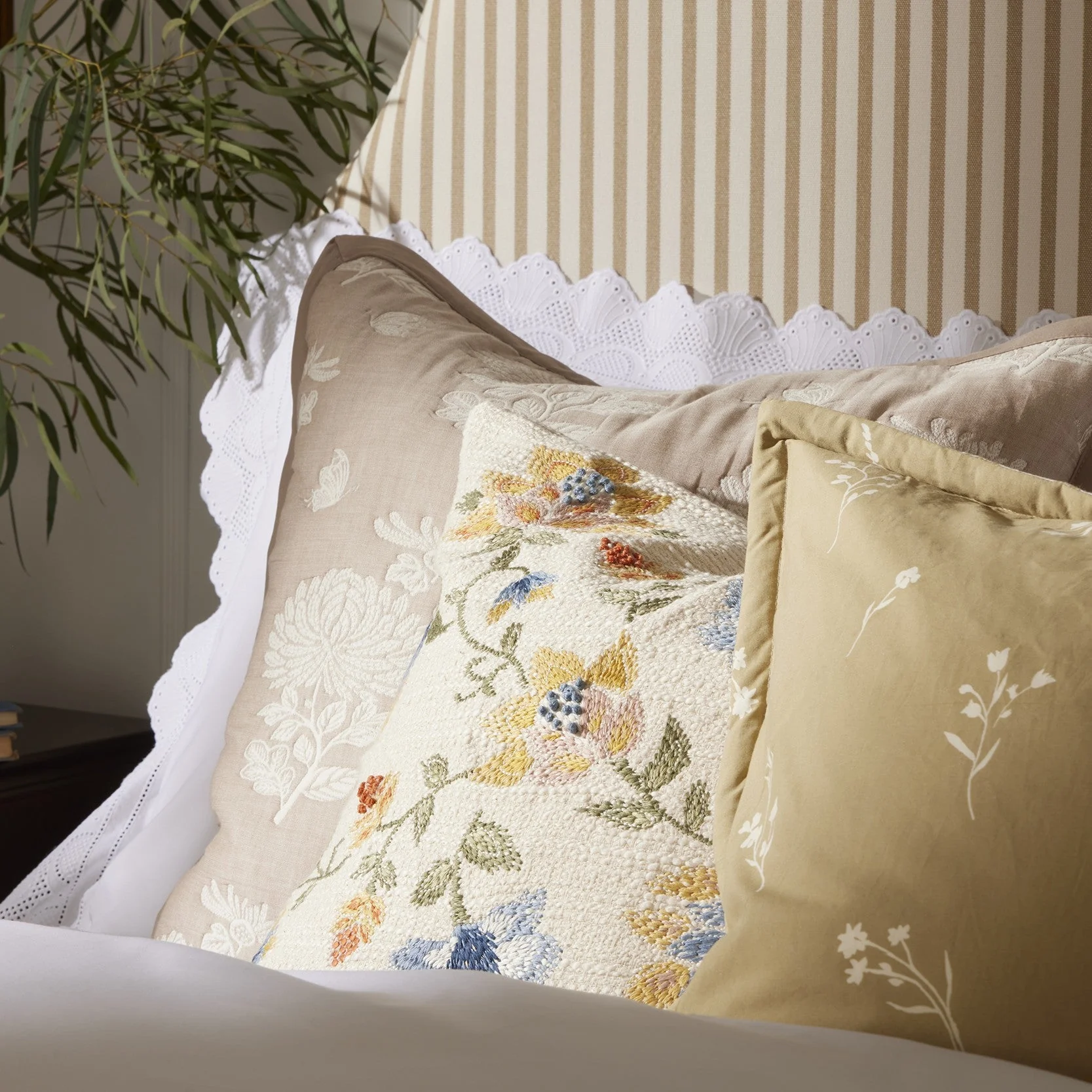 Chrysanthemum Embroidered Cushion Cover - Taupe - Image 4