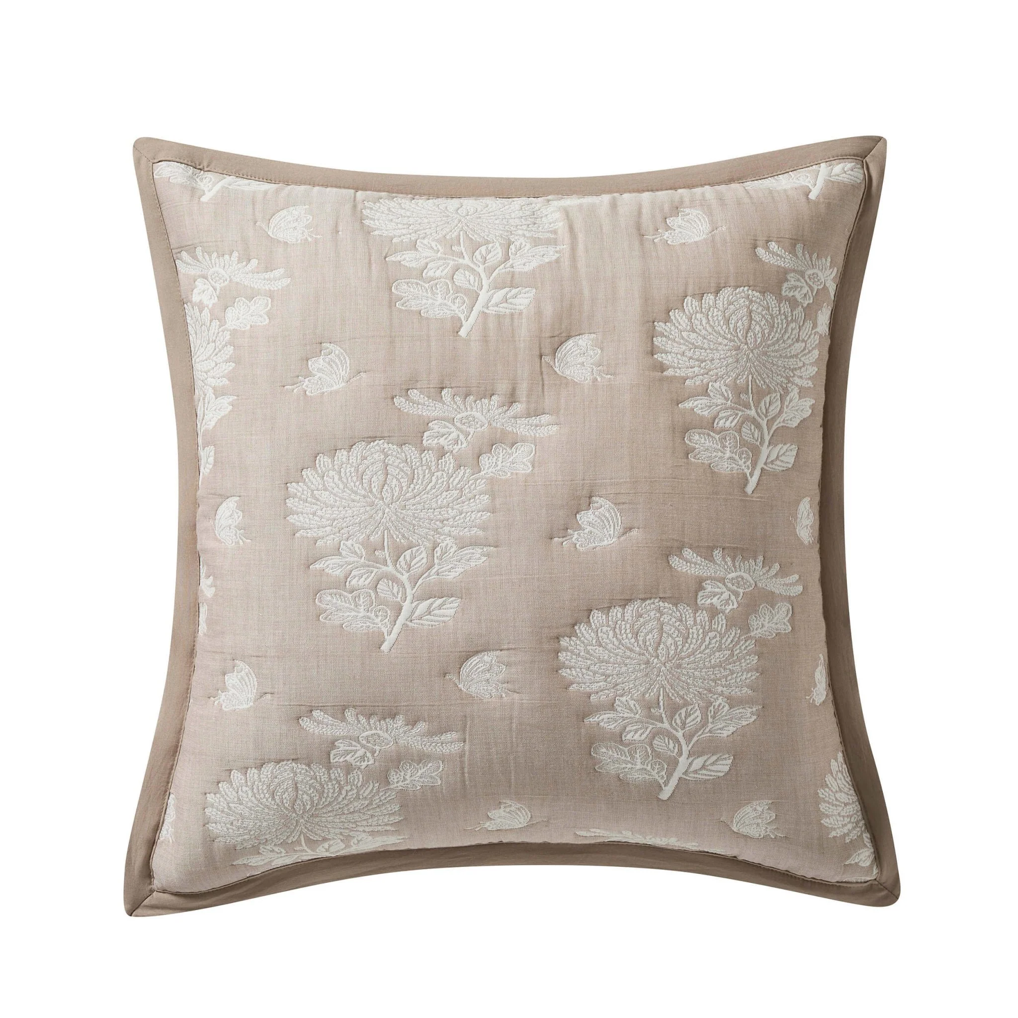 Chrysanthemum Embroidered Cushion Cover - Taupe - Image 5