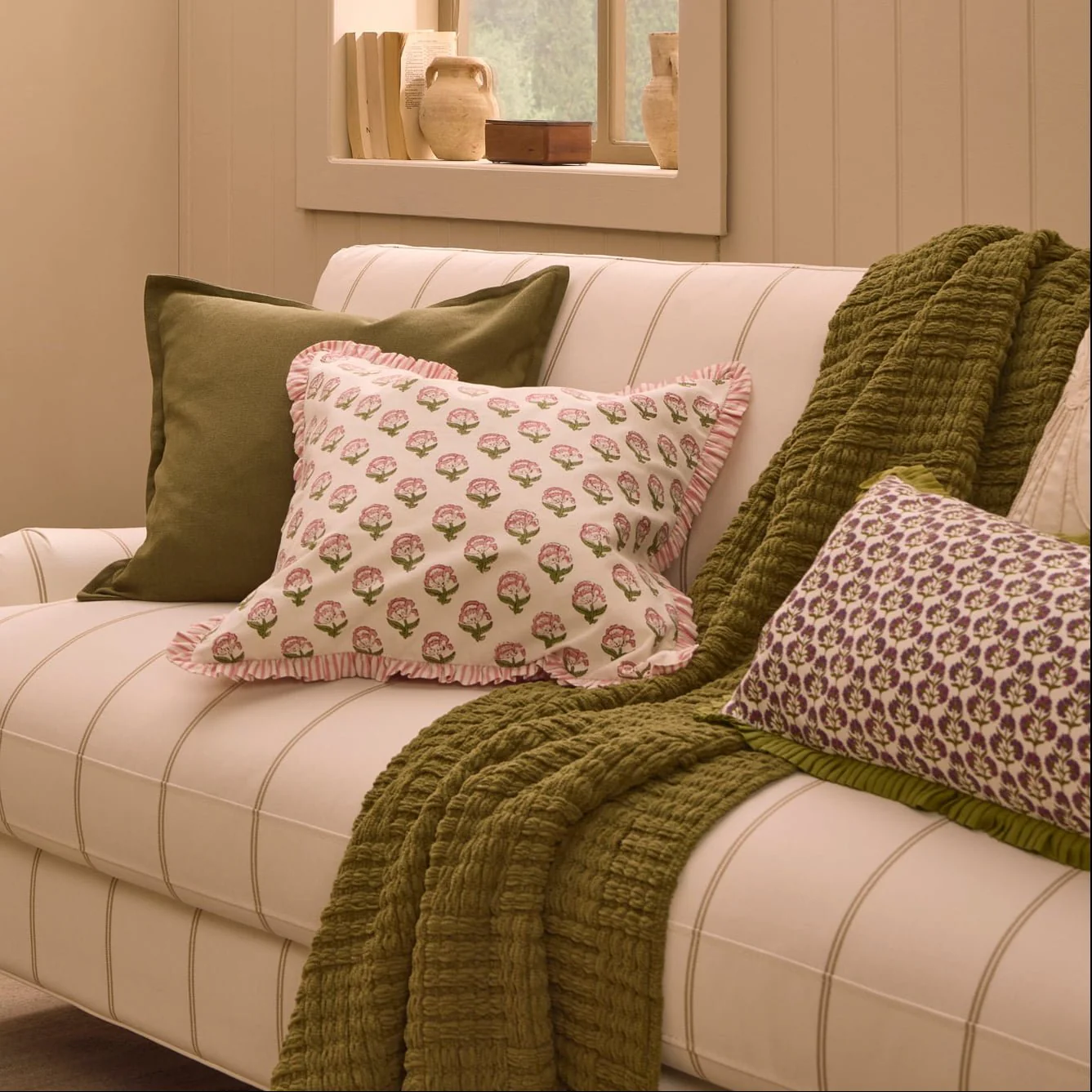 Chunky Chenille Sofa Throw - Olive Green - Image 3