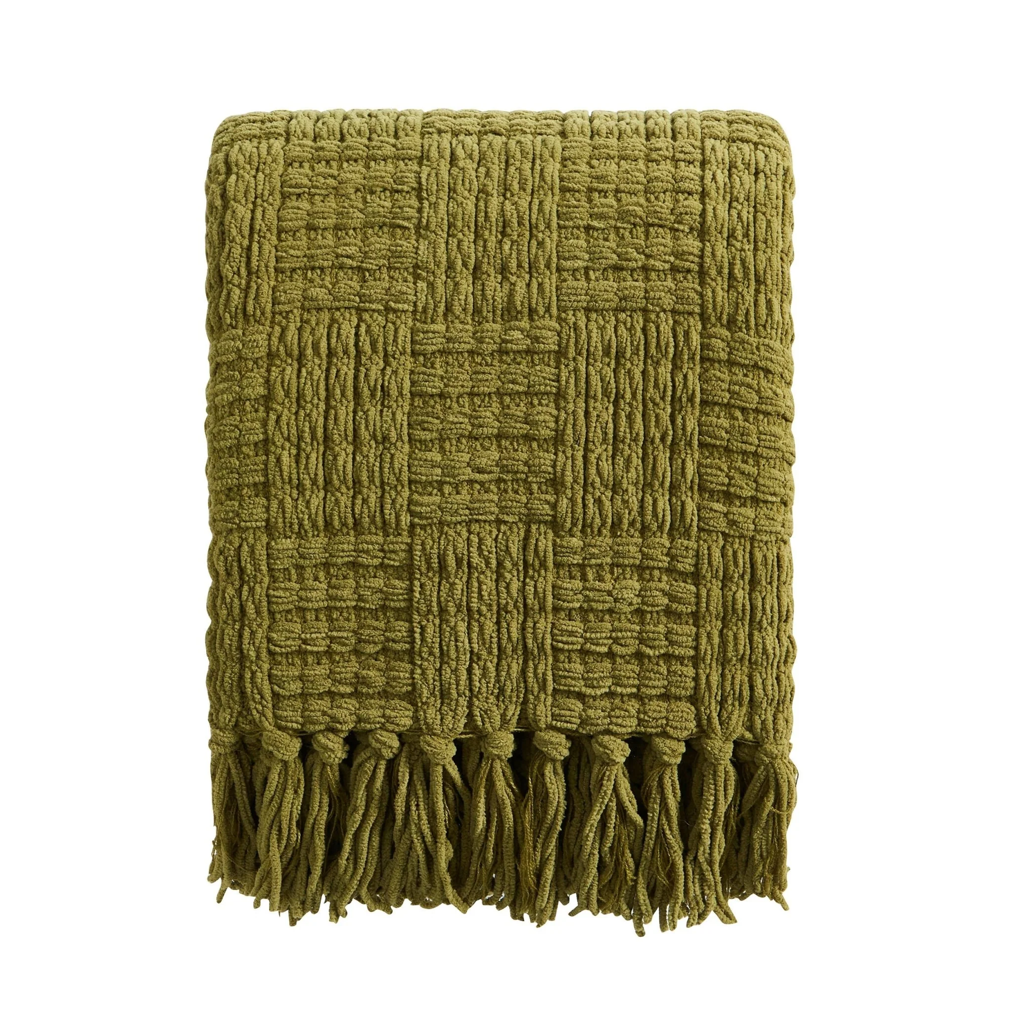 Chunky Chenille Sofa Throw - Olive Green - Image 5