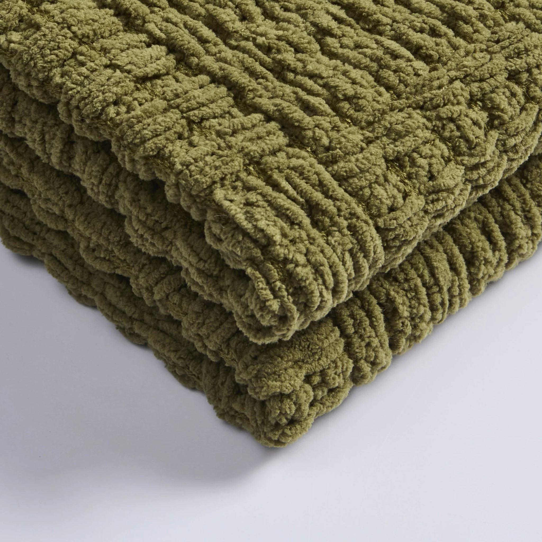 Chunky Chenille Sofa Throw - Olive Green - Image 6