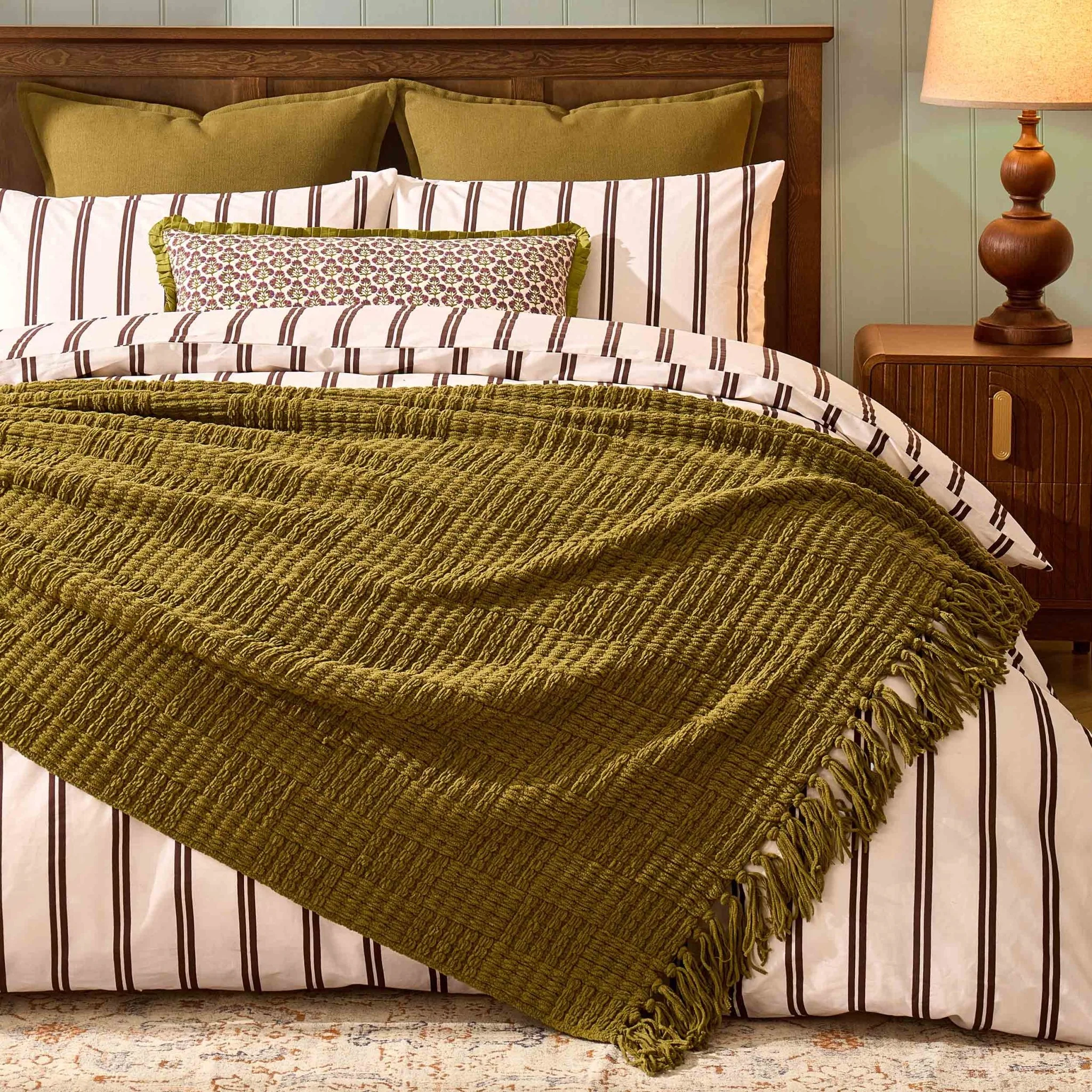 Chunky Chenille Throw - Olive Green