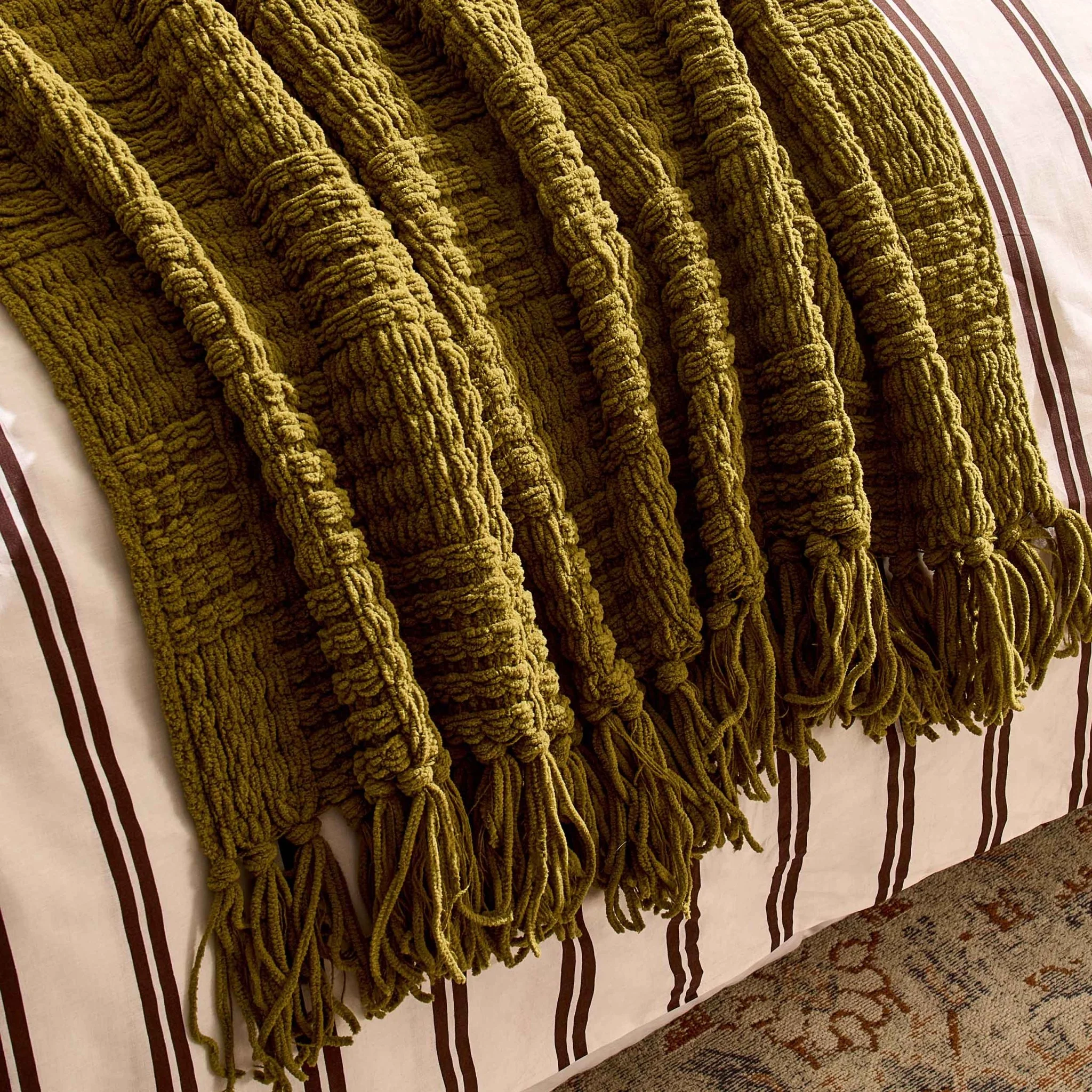 Chunky Chenille Throw - Olive Green - Image 2