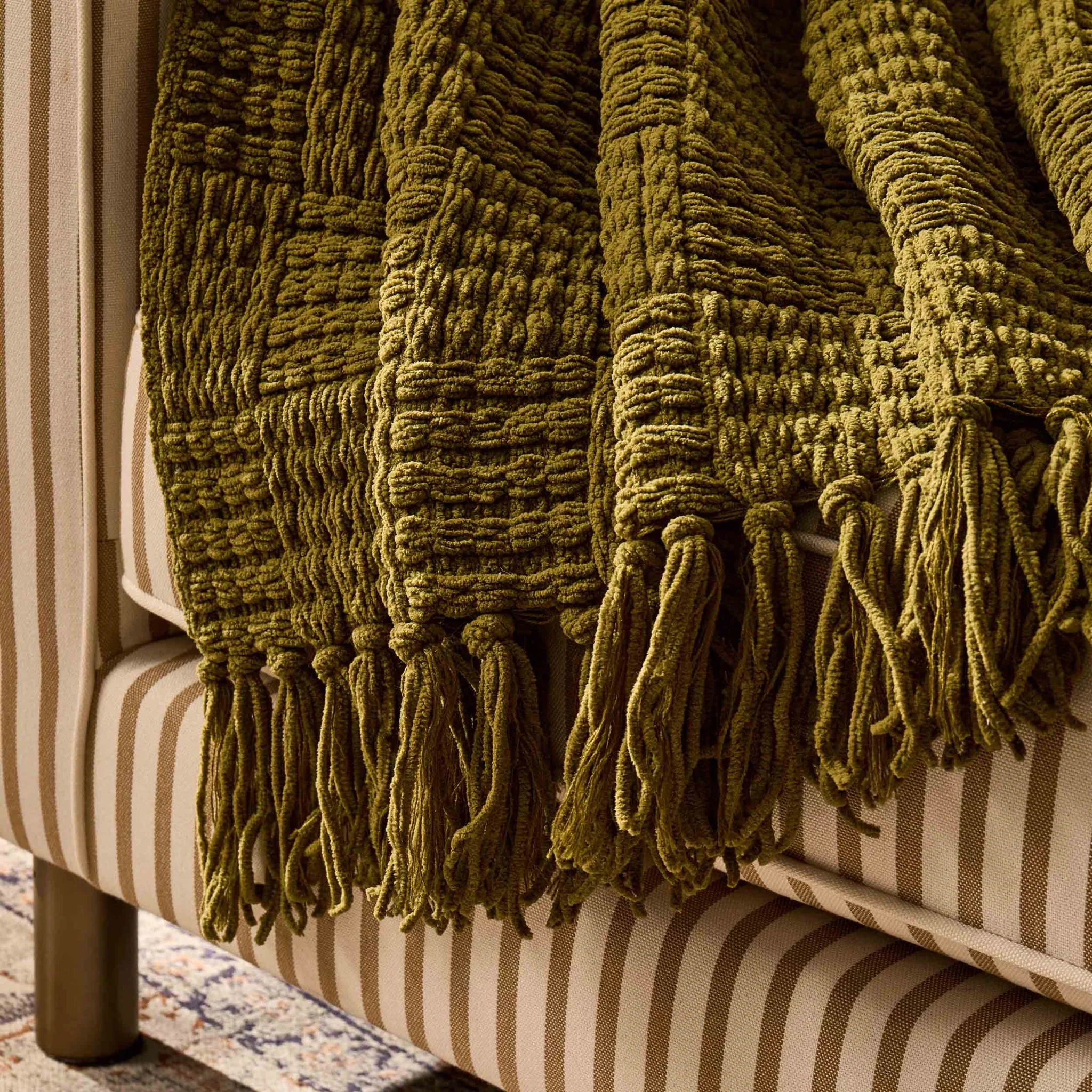 Chunky Chenille Throw - Olive Green - Image 3