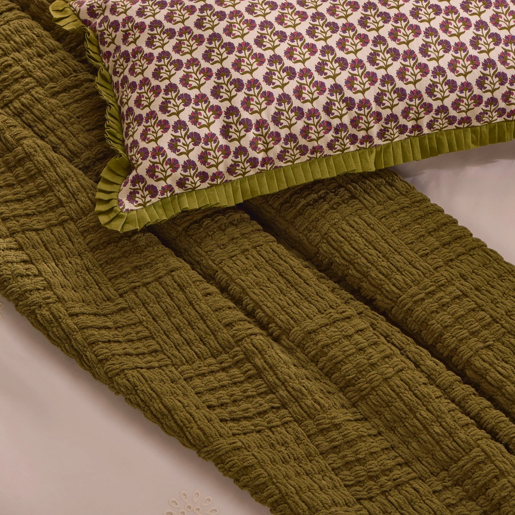 Chunky Chenille Throw - Olive Green - Image 6