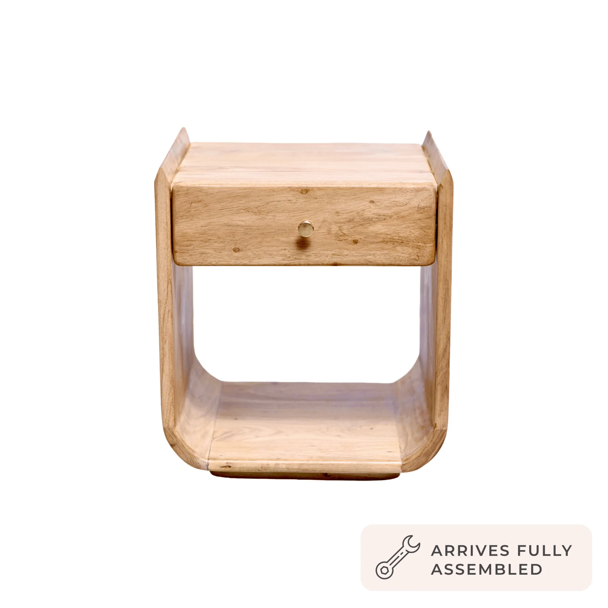 Cleo Acacia Wood 1 Drawer Bedside Table - Light Wood - Image 3