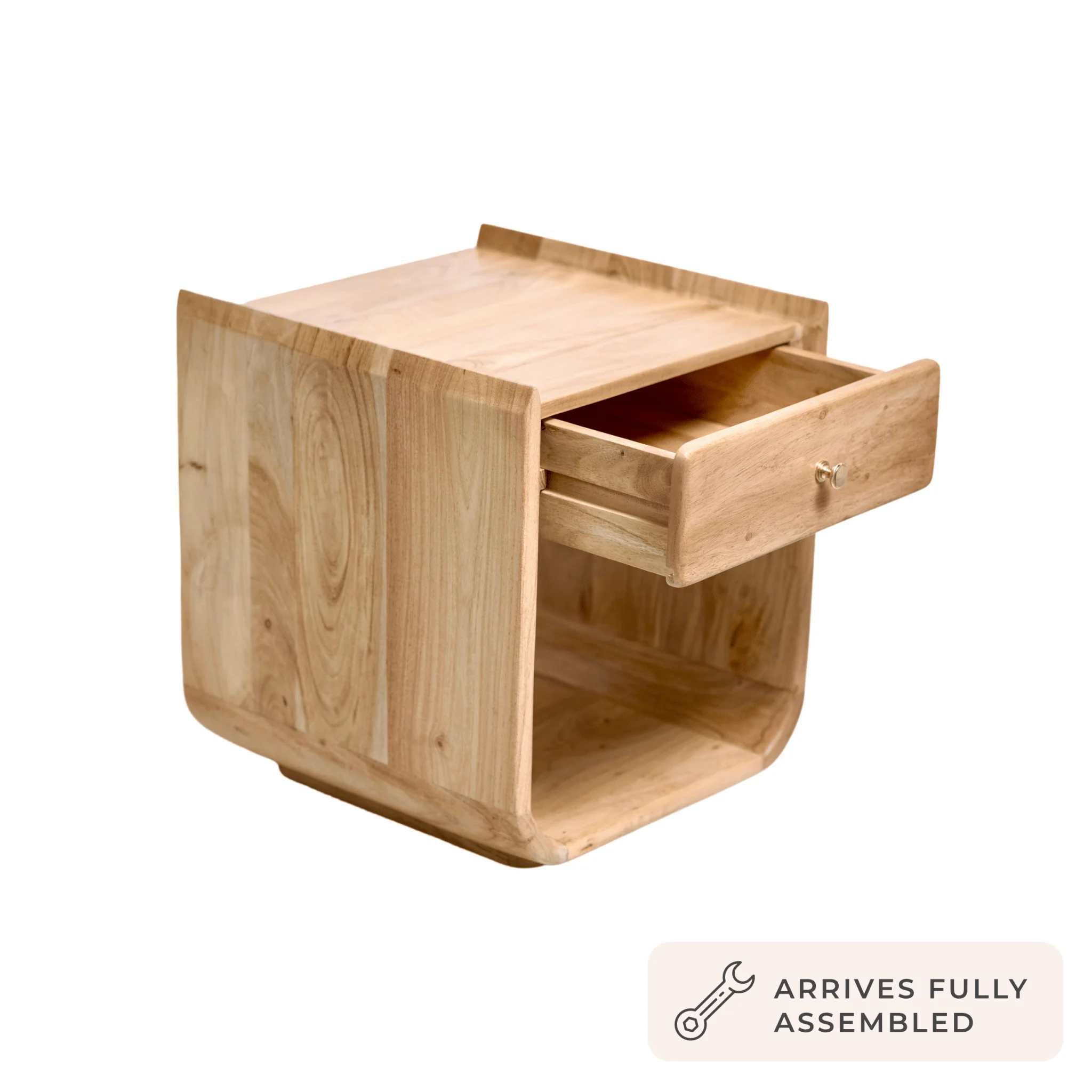 Cleo Acacia Wood 1 Drawer Bedside Table - Light Wood - Image 5