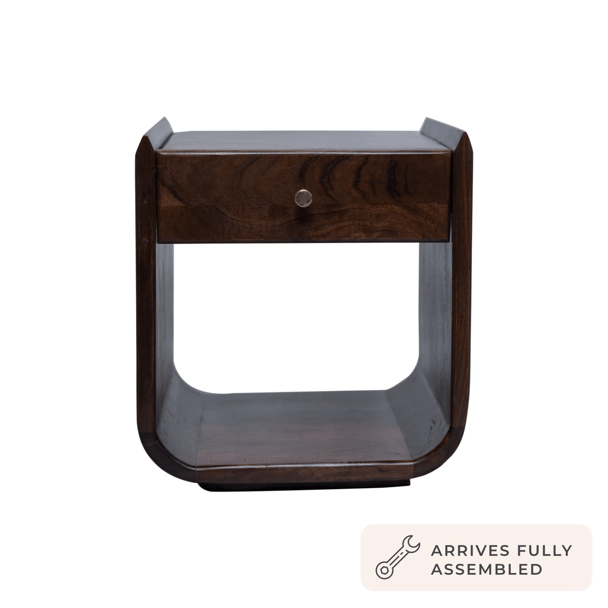 Cleo Acacia Wood 1 Drawer Bedside Table - Walnut - Image 3