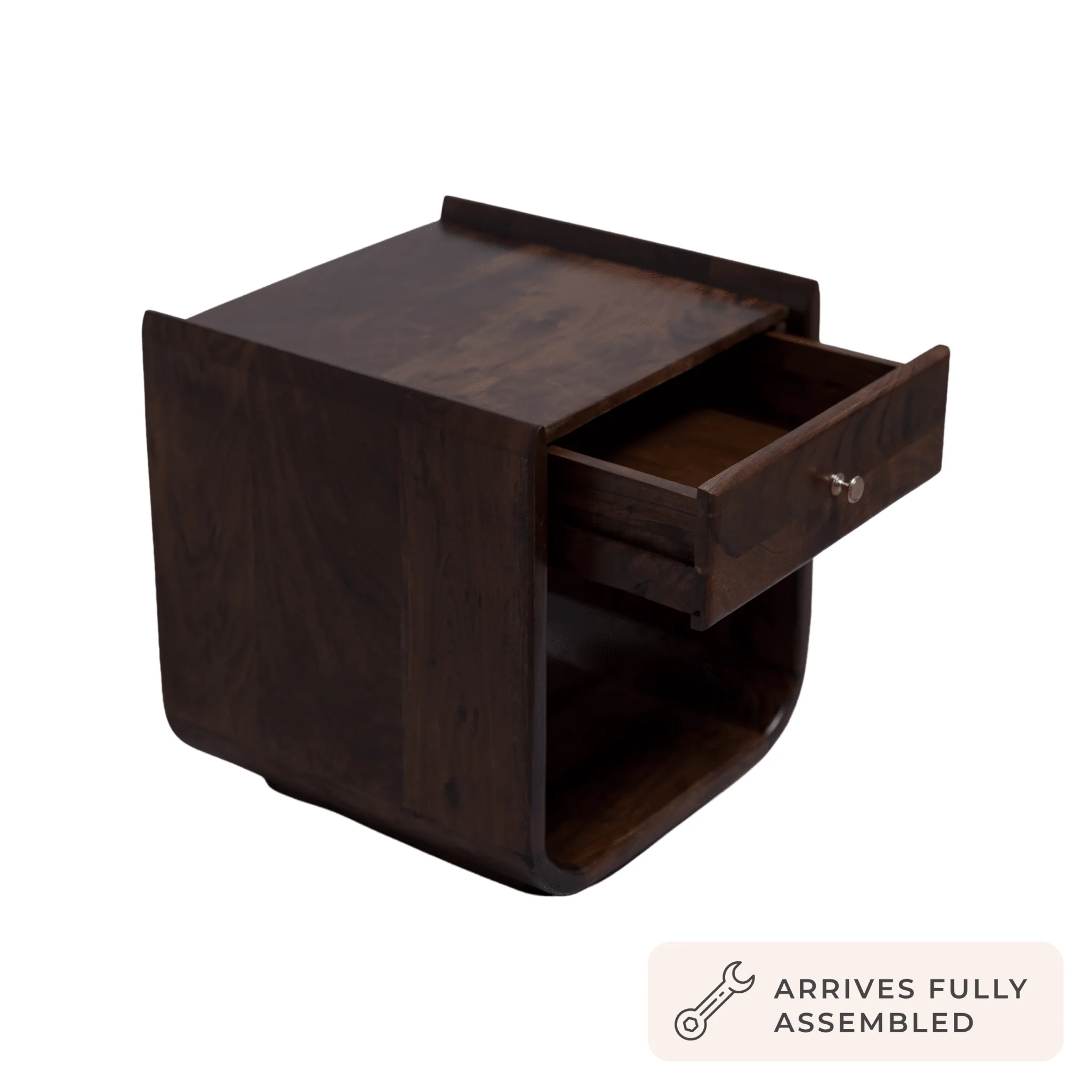 Cleo Acacia Wood 1 Drawer Bedside Table - Walnut - Image 6