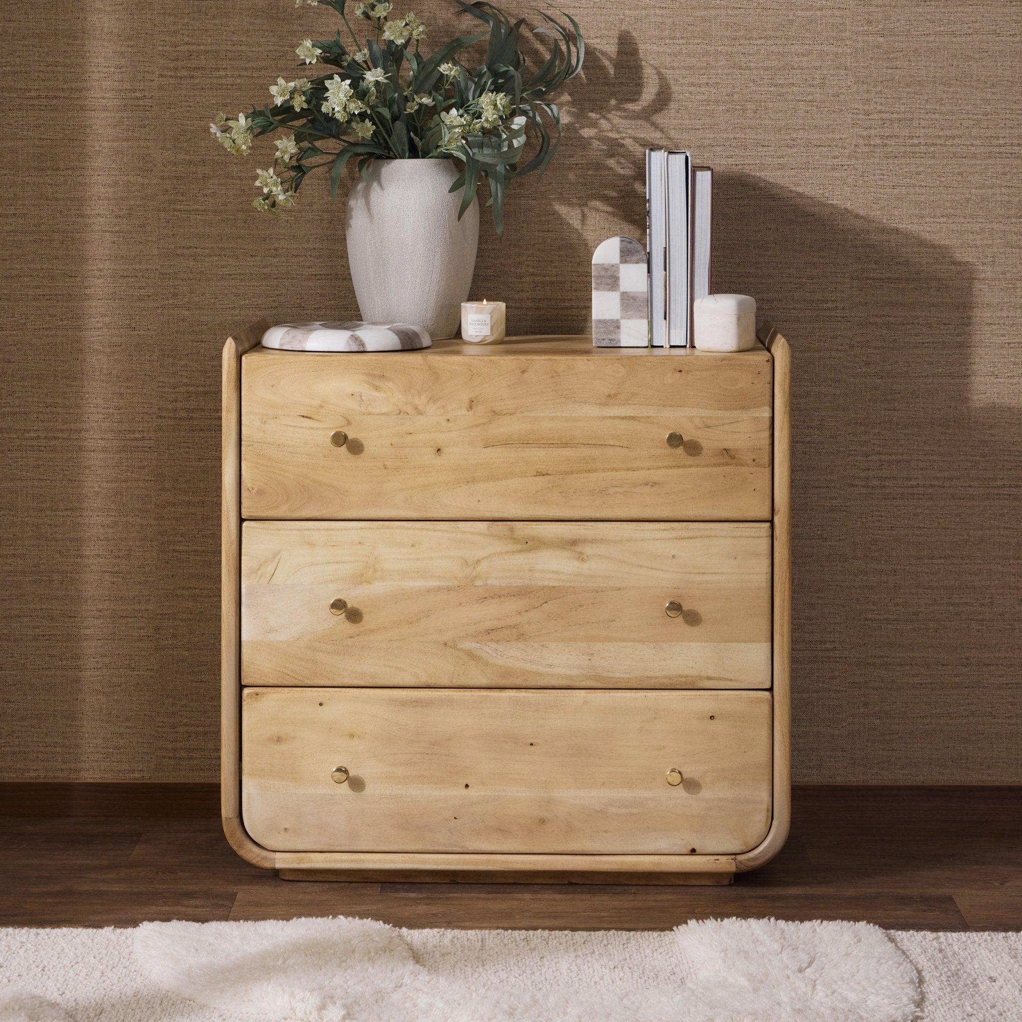 Cleo Acacia Wood 3 Drawer Chest - Light Wood - Image 2