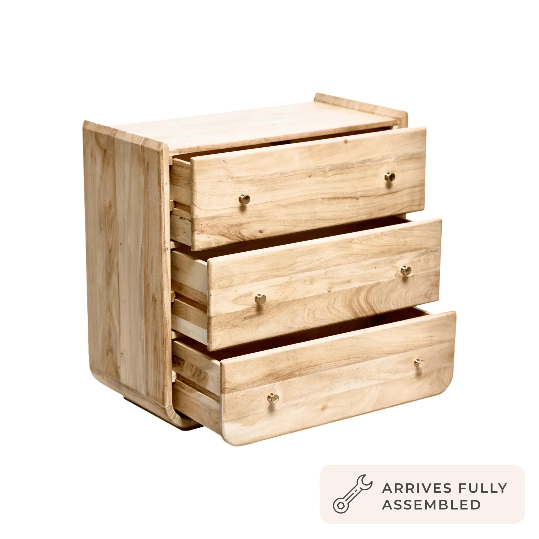 Cleo Acacia Wood 3 Drawer Chest - Light Wood - Image 4