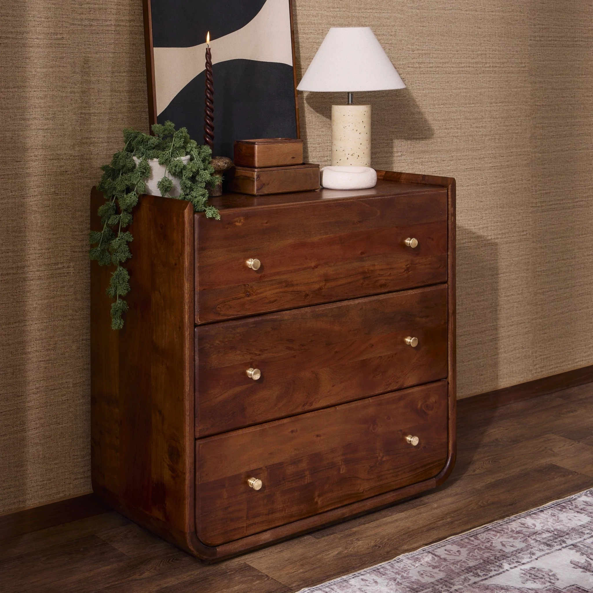 Cleo Acacia Wood 3 Drawer Chest - Walnut