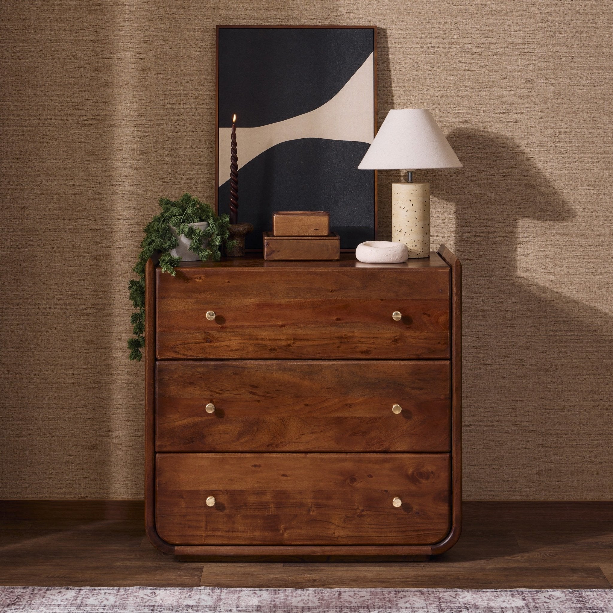 Cleo Acacia Wood 3 Drawer Chest - Walnut - Image 2