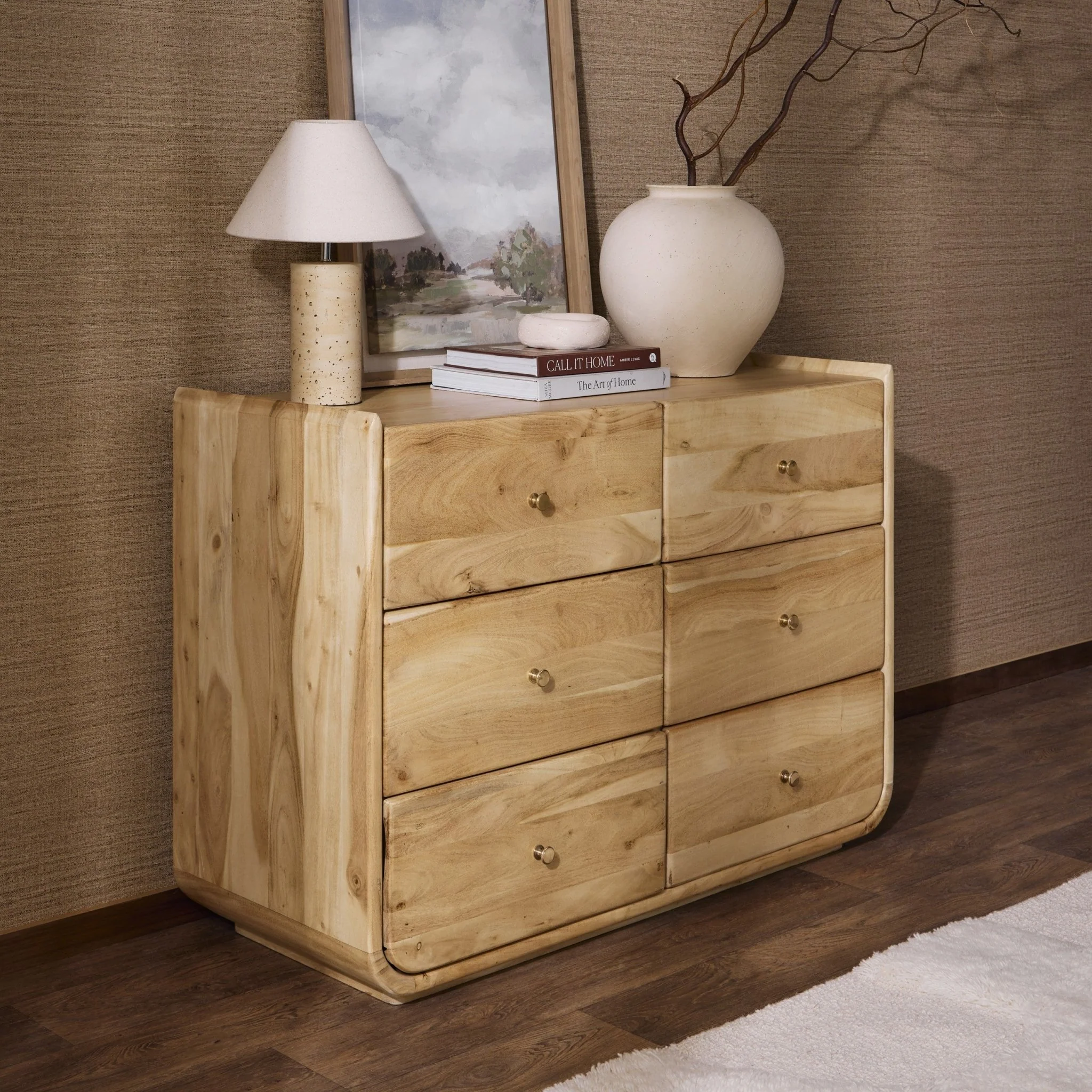 Cleo Acacia Wood 6 Drawer Chest - Light Wood