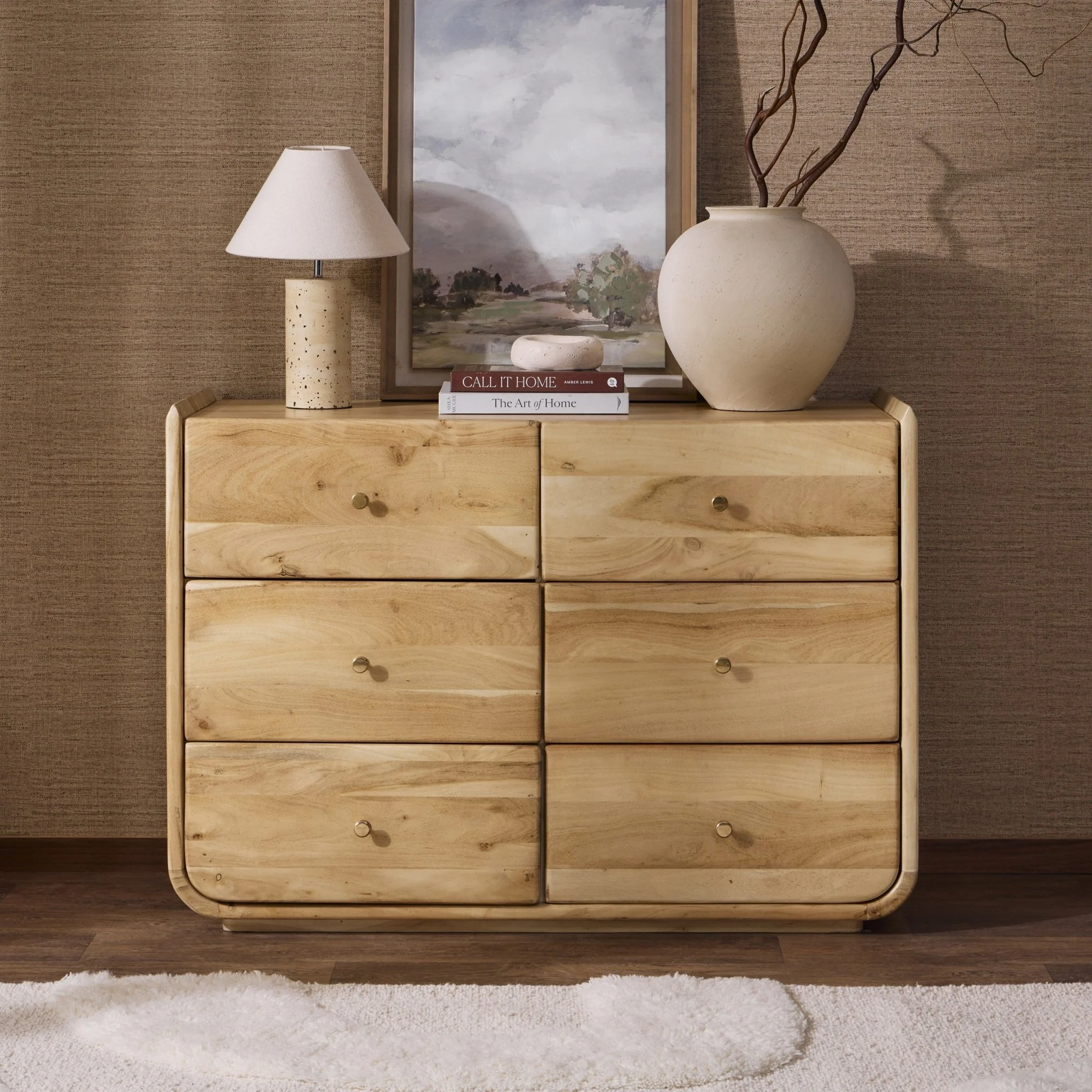 Cleo Acacia Wood 6 Drawer Chest - Light Wood - Image 2