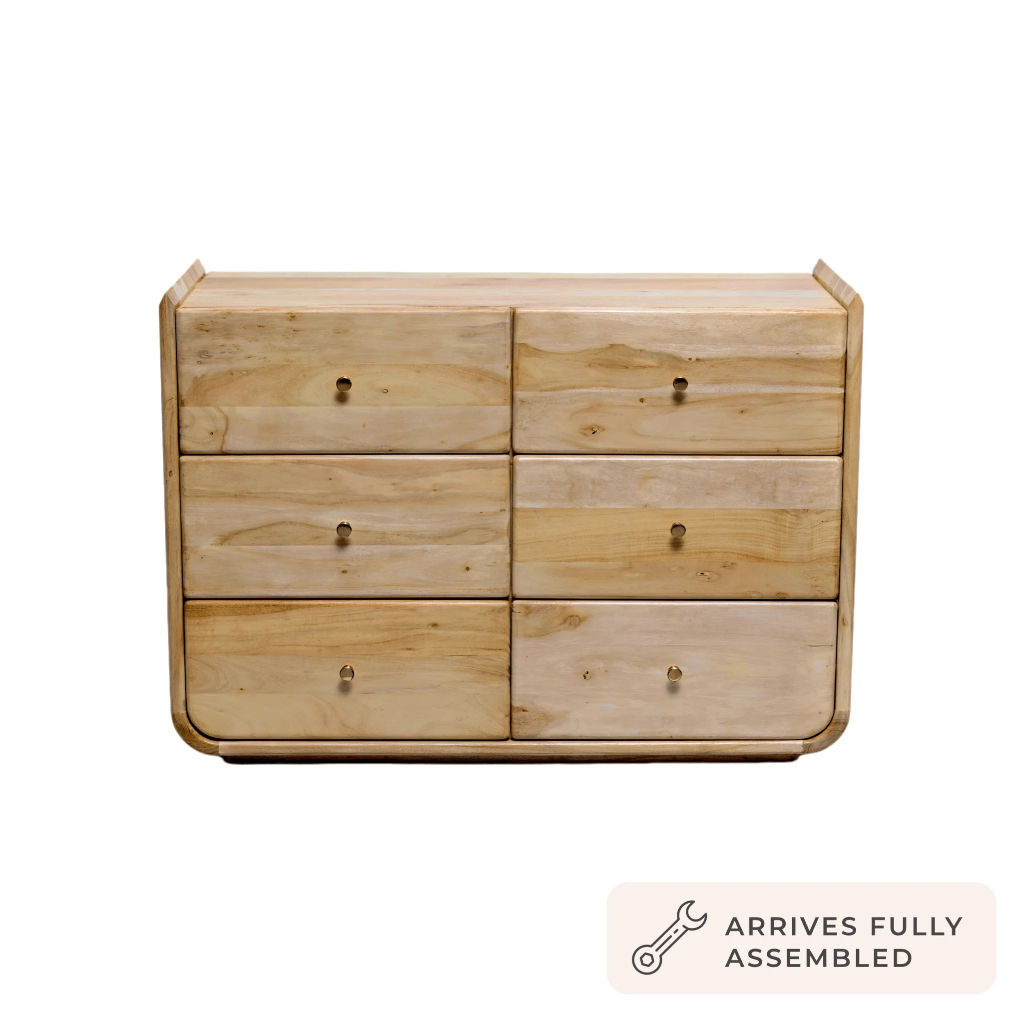 Cleo Acacia Wood 6 Drawer Chest - Light Wood - Image 3