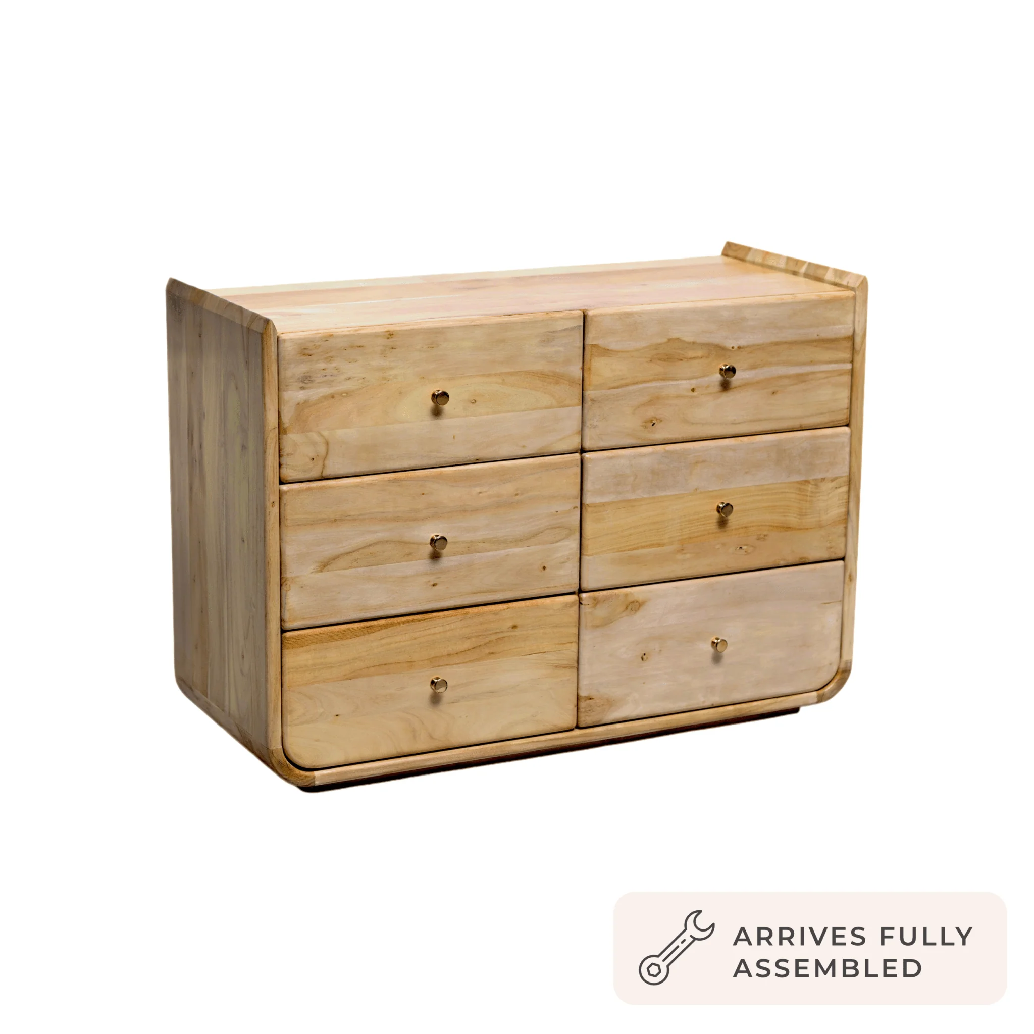 Cleo Acacia Wood 6 Drawer Chest - Light Wood - Image 4