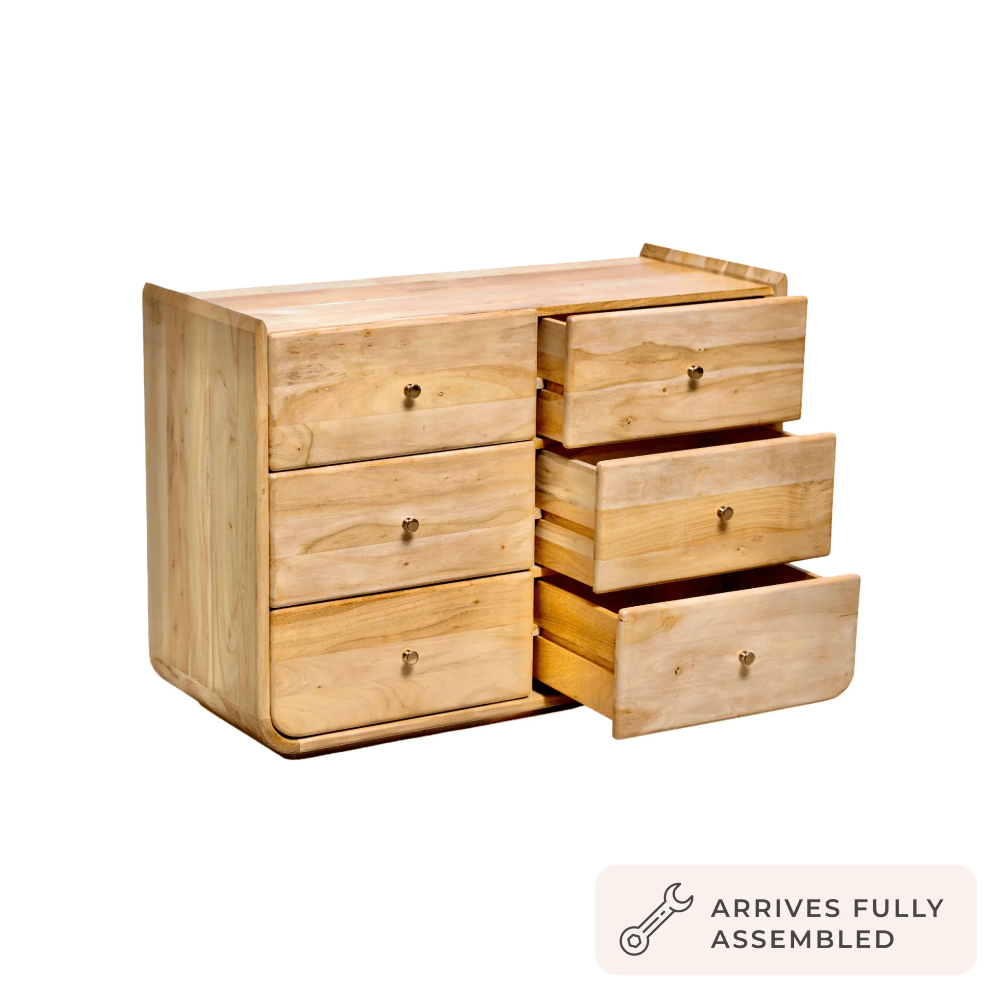 Cleo Acacia Wood 6 Drawer Chest - Light Wood - Image 5