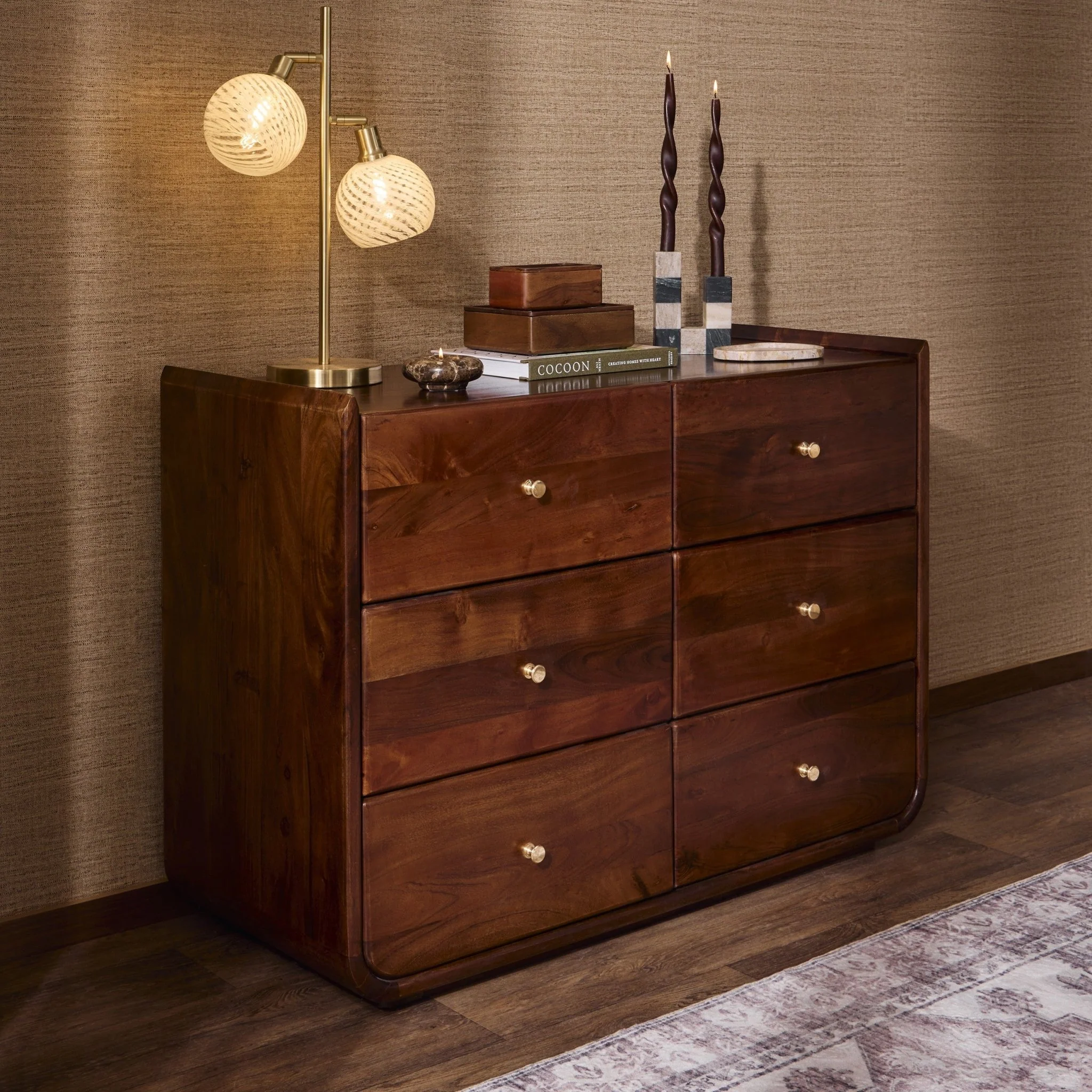 Cleo Acacia Wood 6 Drawer Chest - Walnut