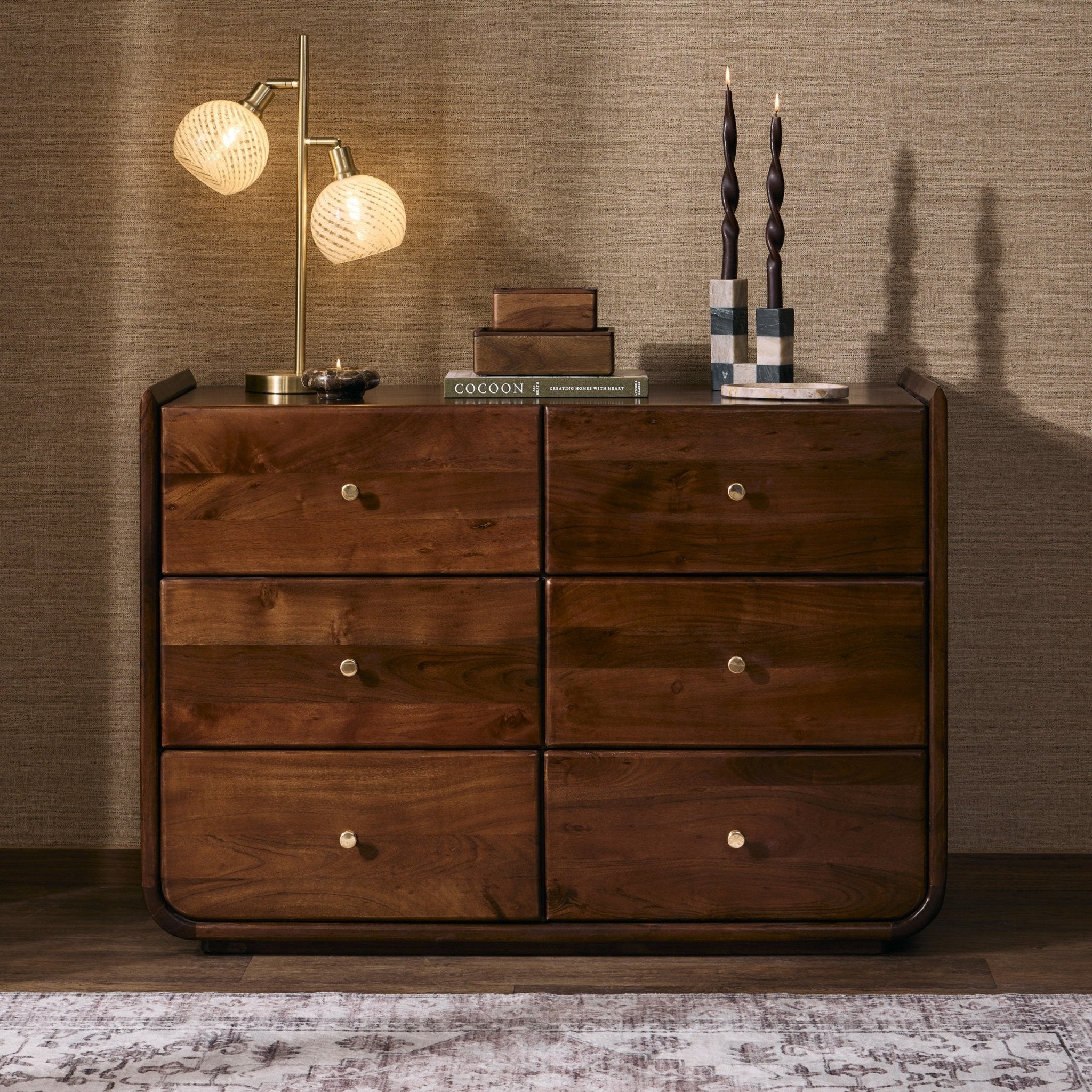 Cleo Acacia Wood 6 Drawer Chest - Walnut - Image 2