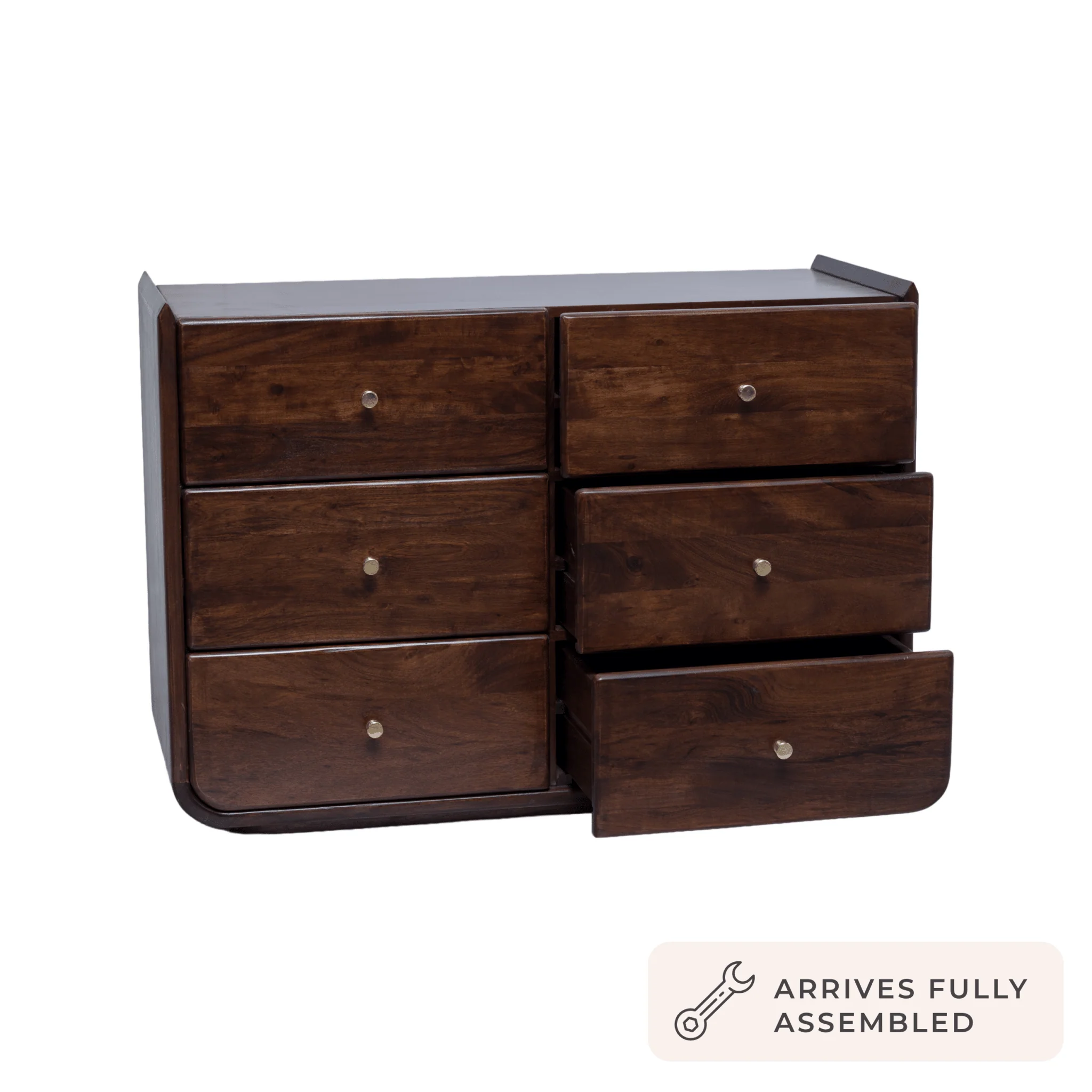 Cleo Acacia Wood 6 Drawer Chest - Walnut - Image 4