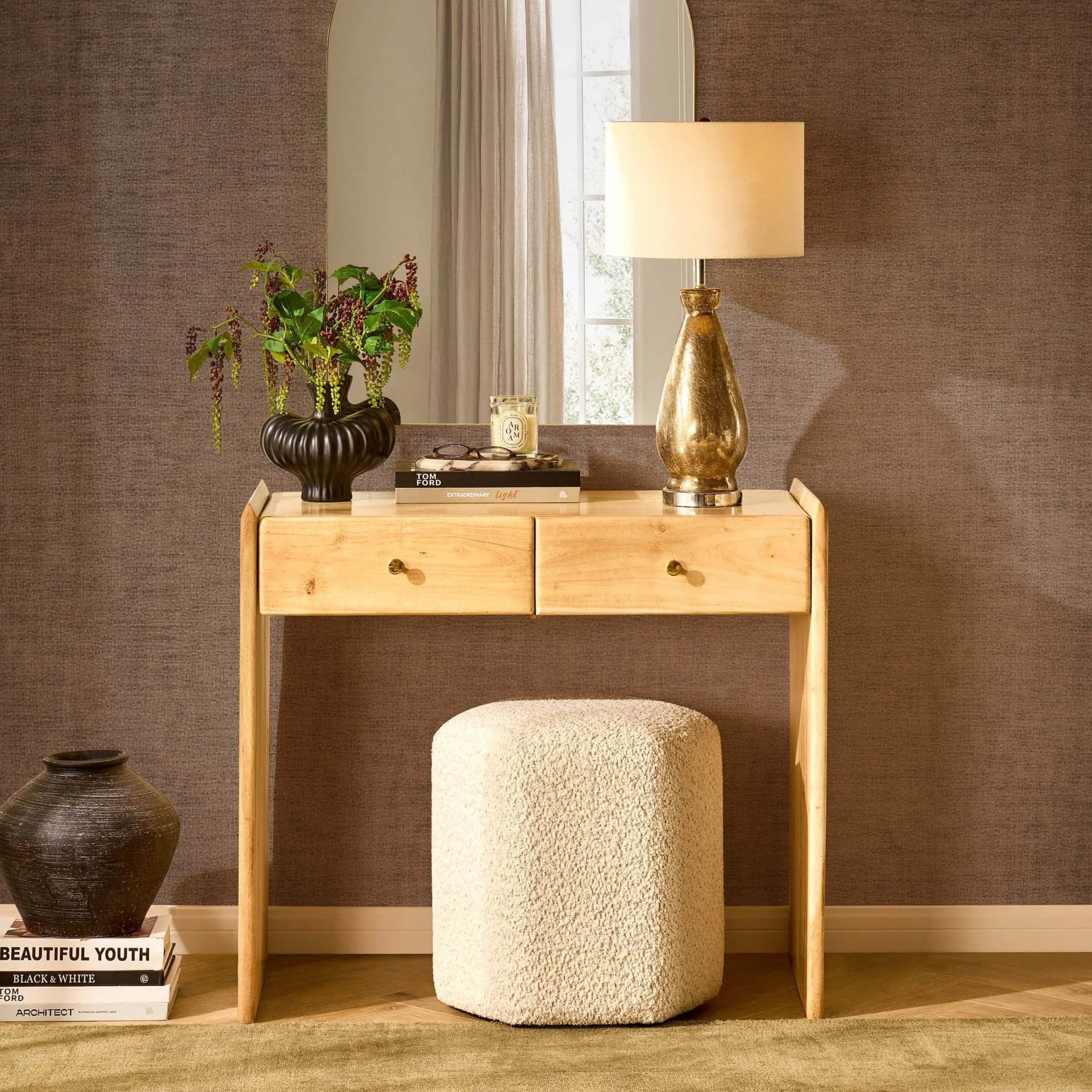Cleo Acacia Wood Dressing Table Console - Light Wood - Image 2