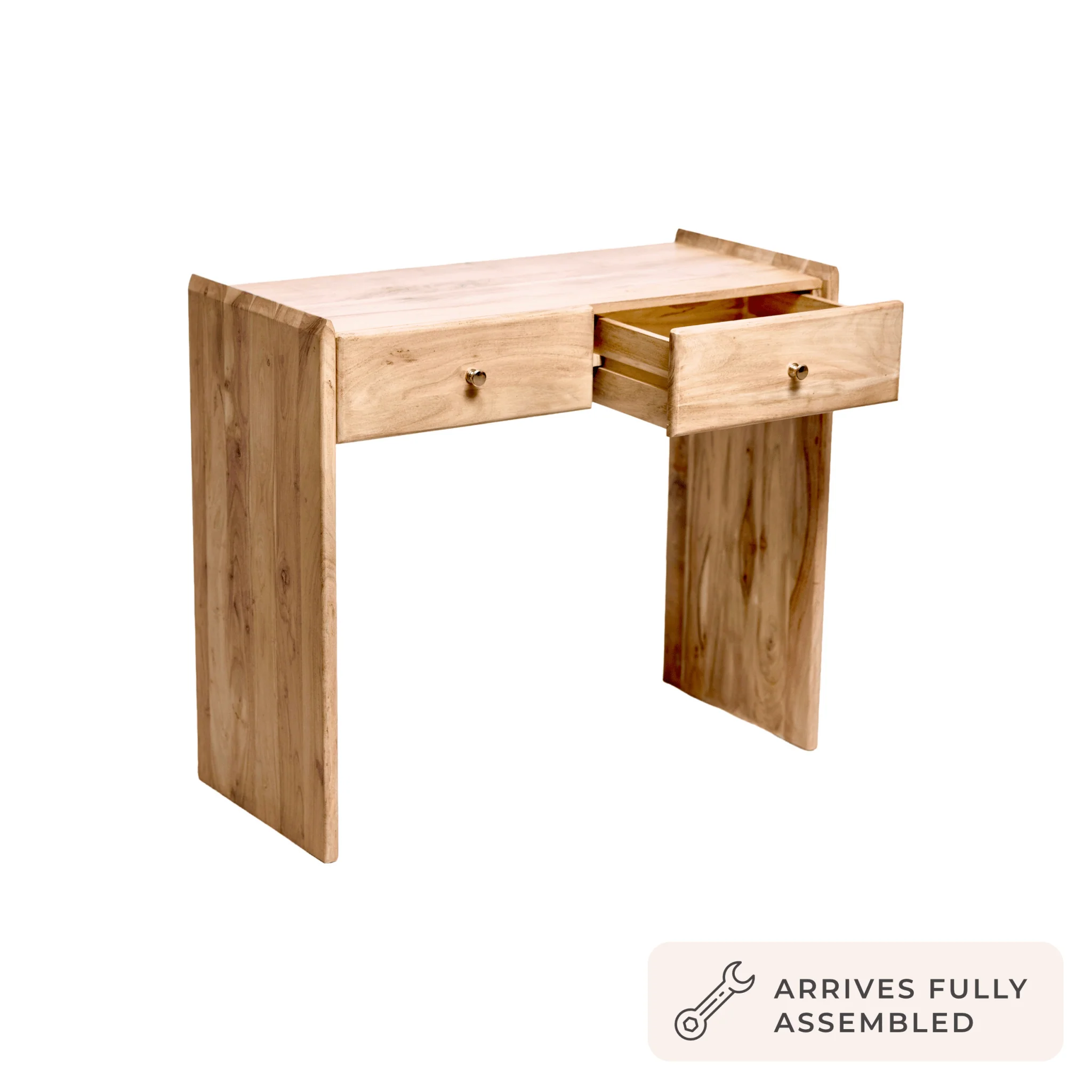 Cleo Acacia Wood Dressing Table Console - Light Wood - Image 4