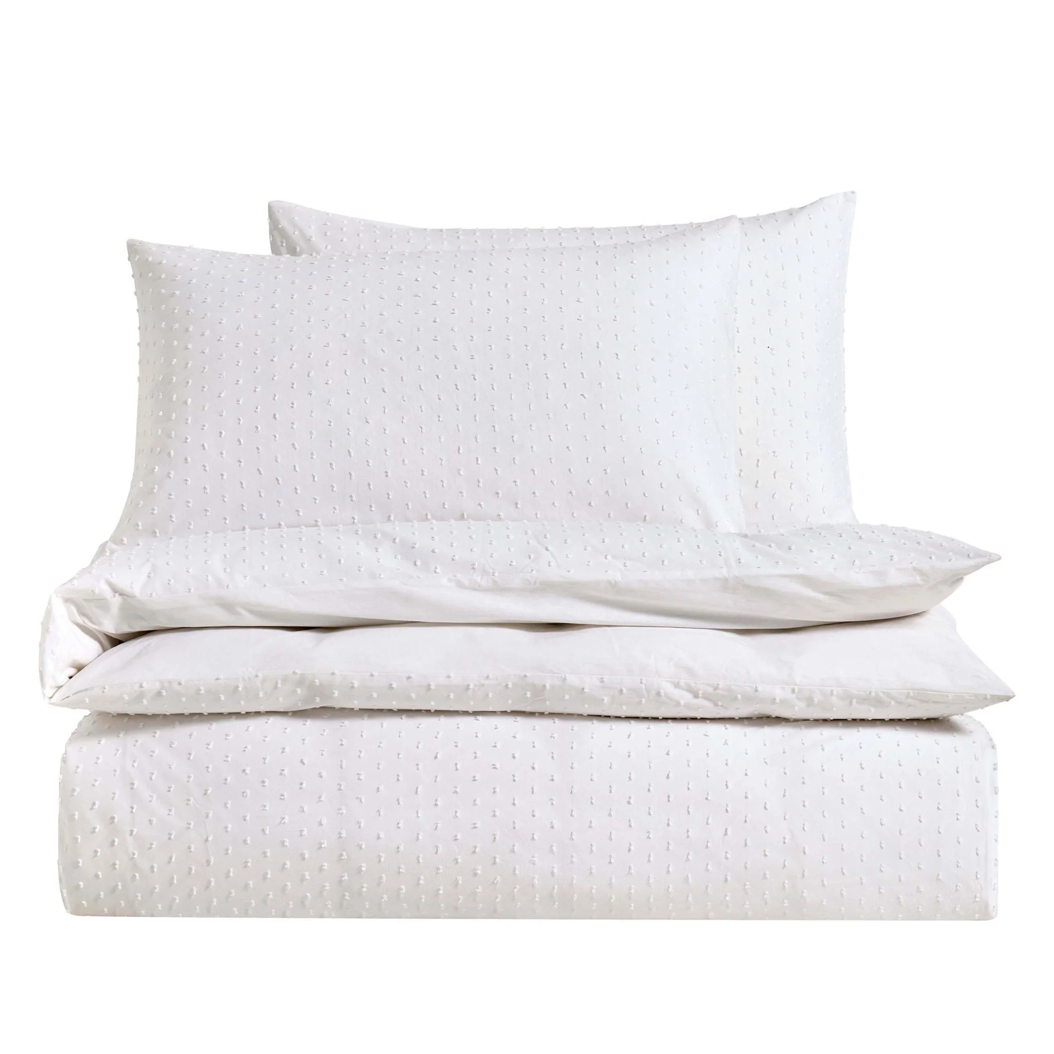 Clipped Jacquard Dobby 100% Cotton Duvet Cover & Pillowcase Set - White - Image 8