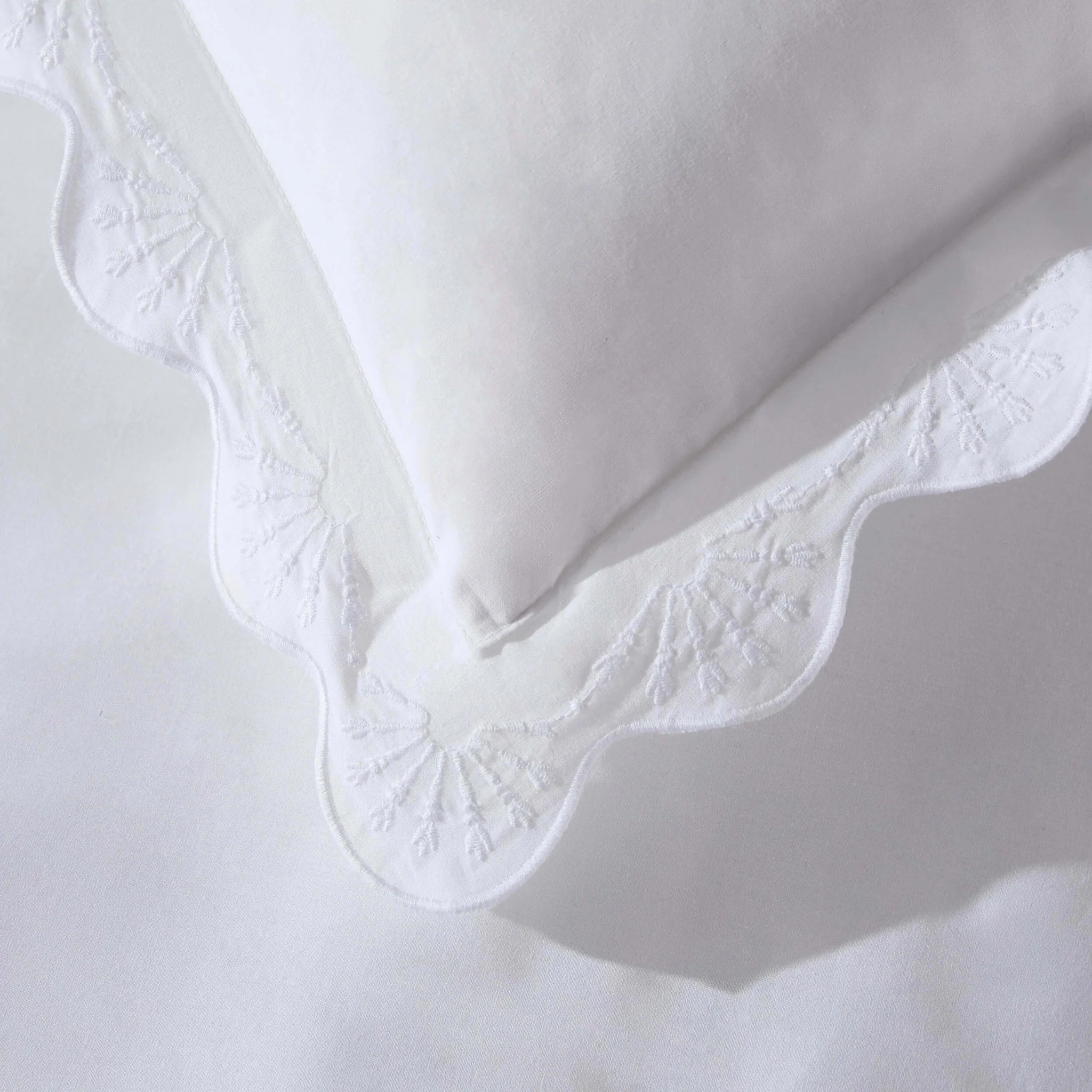 Collette 200 Thread Count Lace Scallop Trim Duvet Cover & Pillowcase Set - White - Image 3