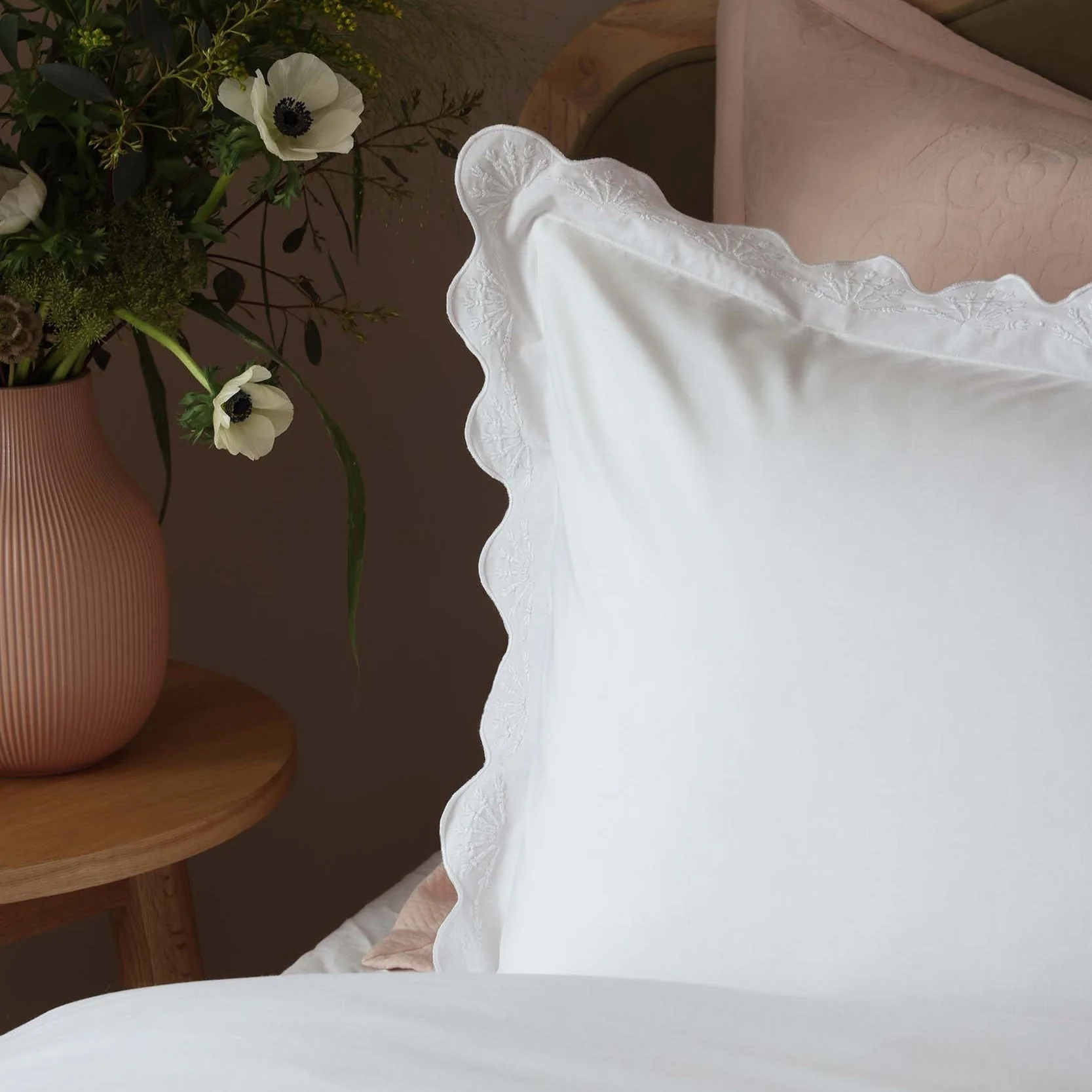 Collette 200 Thread Count Lace Scallop Trim Duvet Cover & Pillowcase Set - White - Image 6