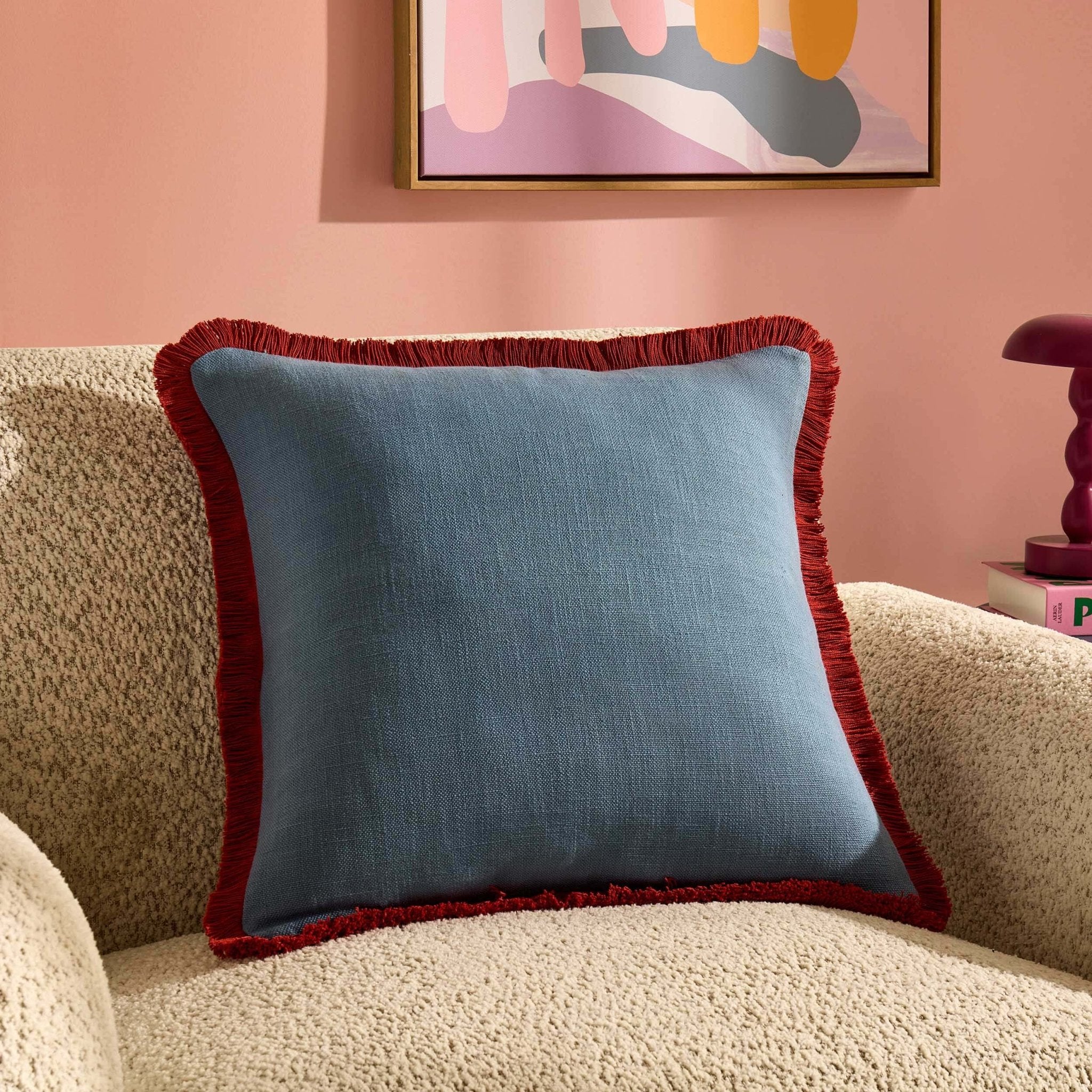 Contrast Edge Tufted Sofa Cushion Cover - Blue/Red