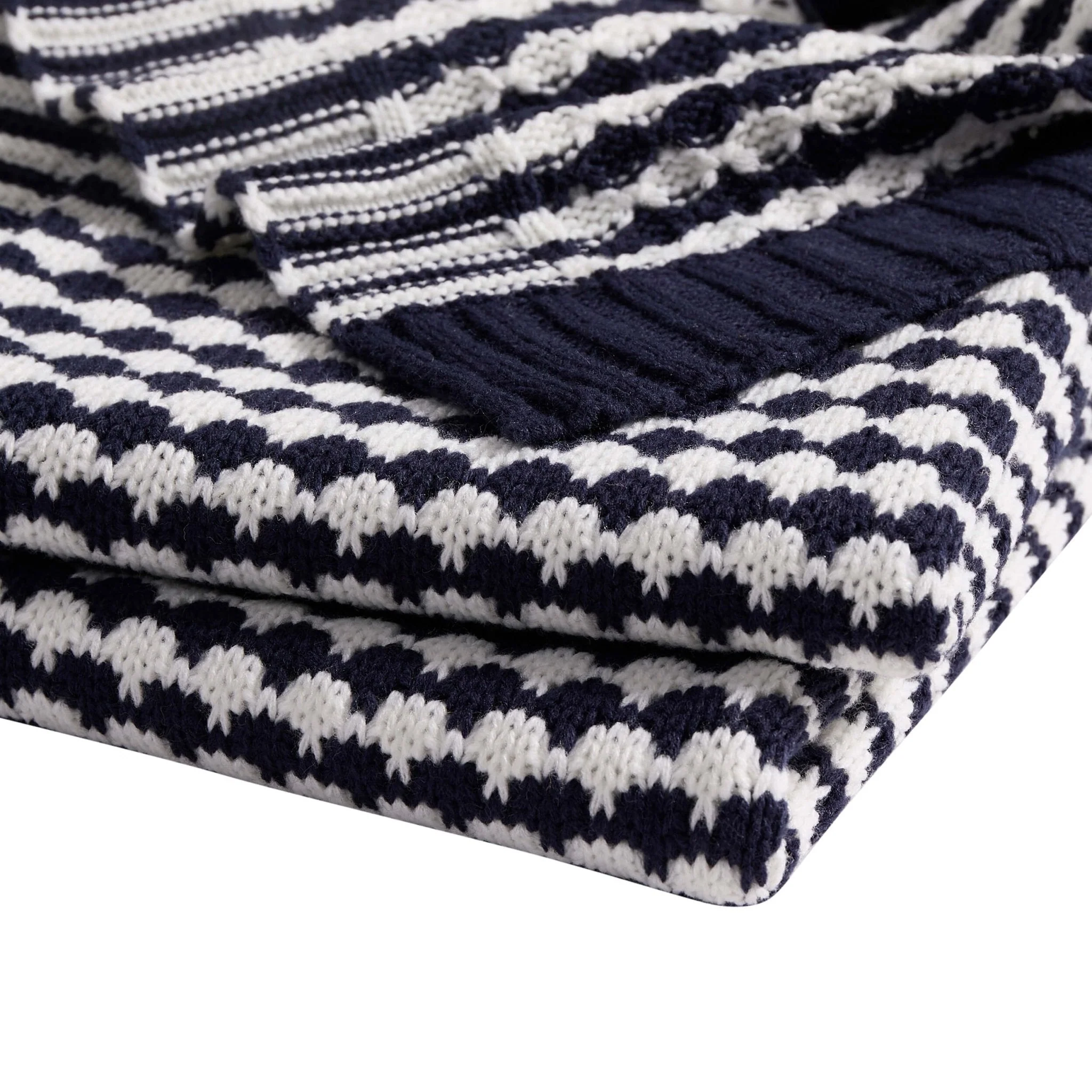 Contrast Pattern Knit Sofa Throw - Midnight - Image 4