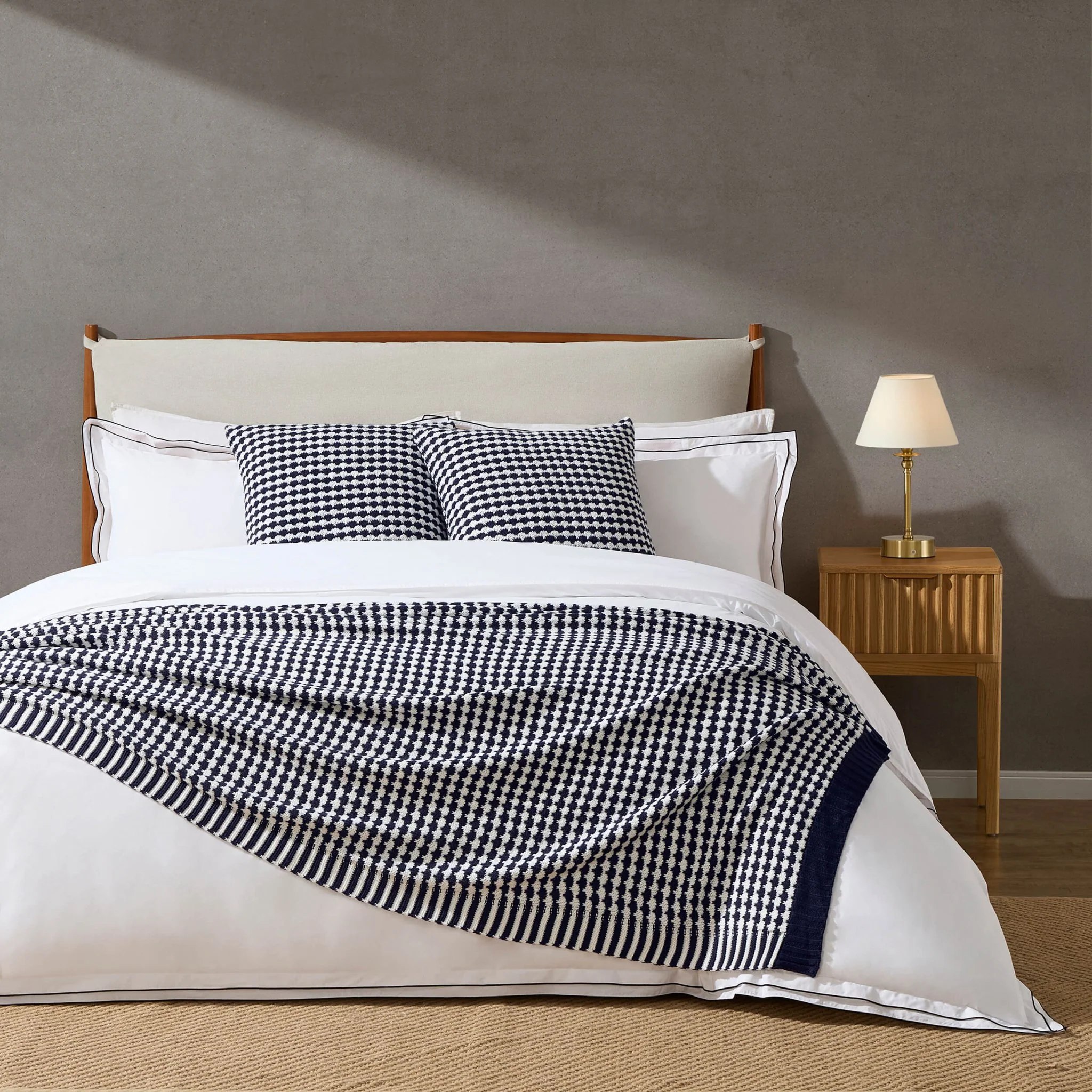 Contrast Pattern Knit Throw - Midnight