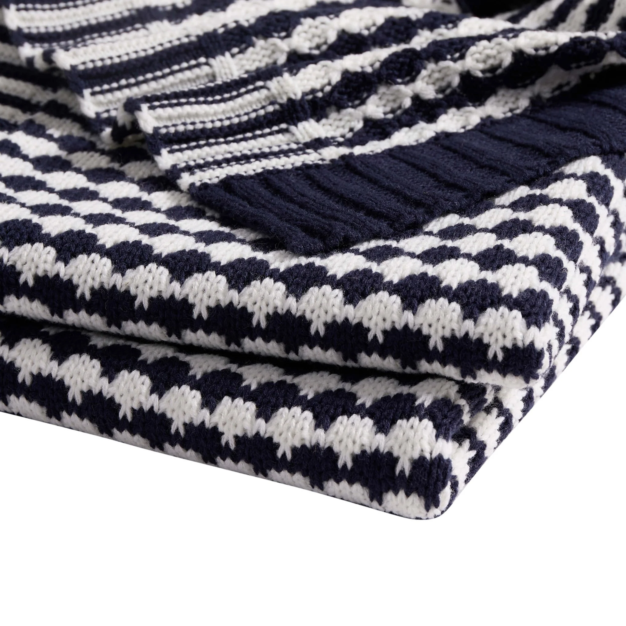 Contrast Pattern Knit Throw - Midnight - Image 2