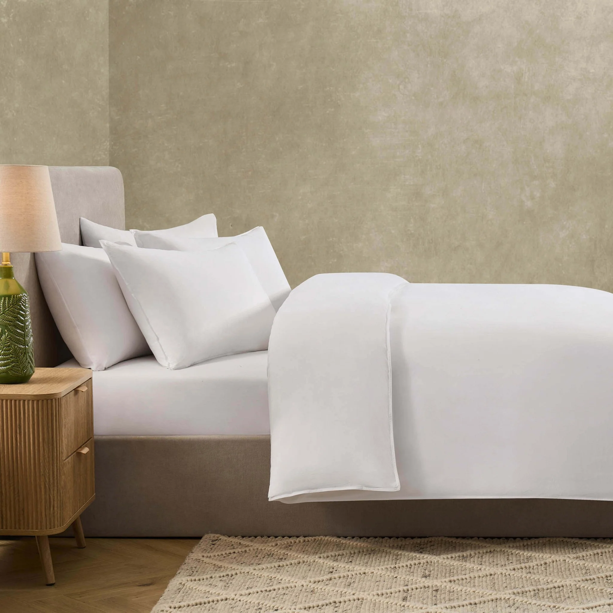 Cooling Cotton 180 Thread Count Duvet Cover, Pillowcase & Fitted Sheet Set - White - Image 2