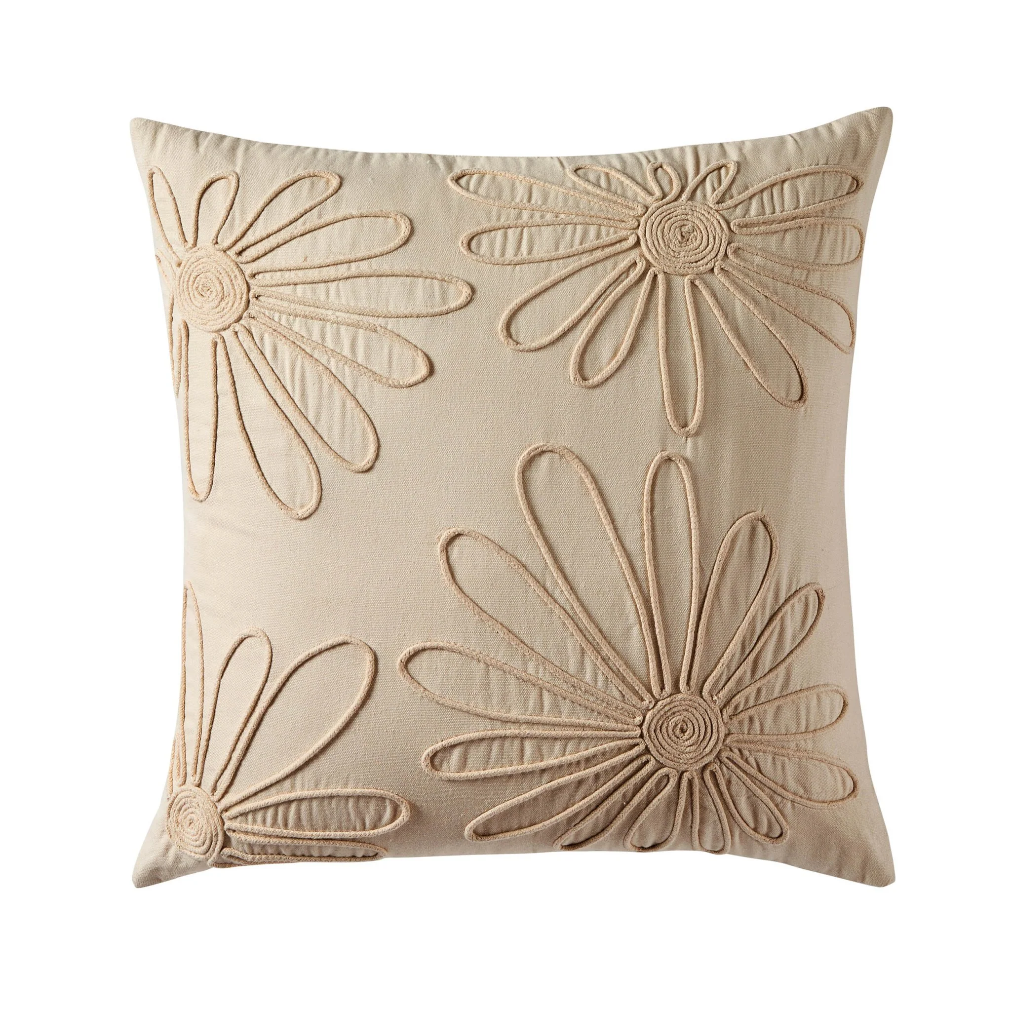 Cotton Embroidered Flower Cushion Cover - Natural - Image 3