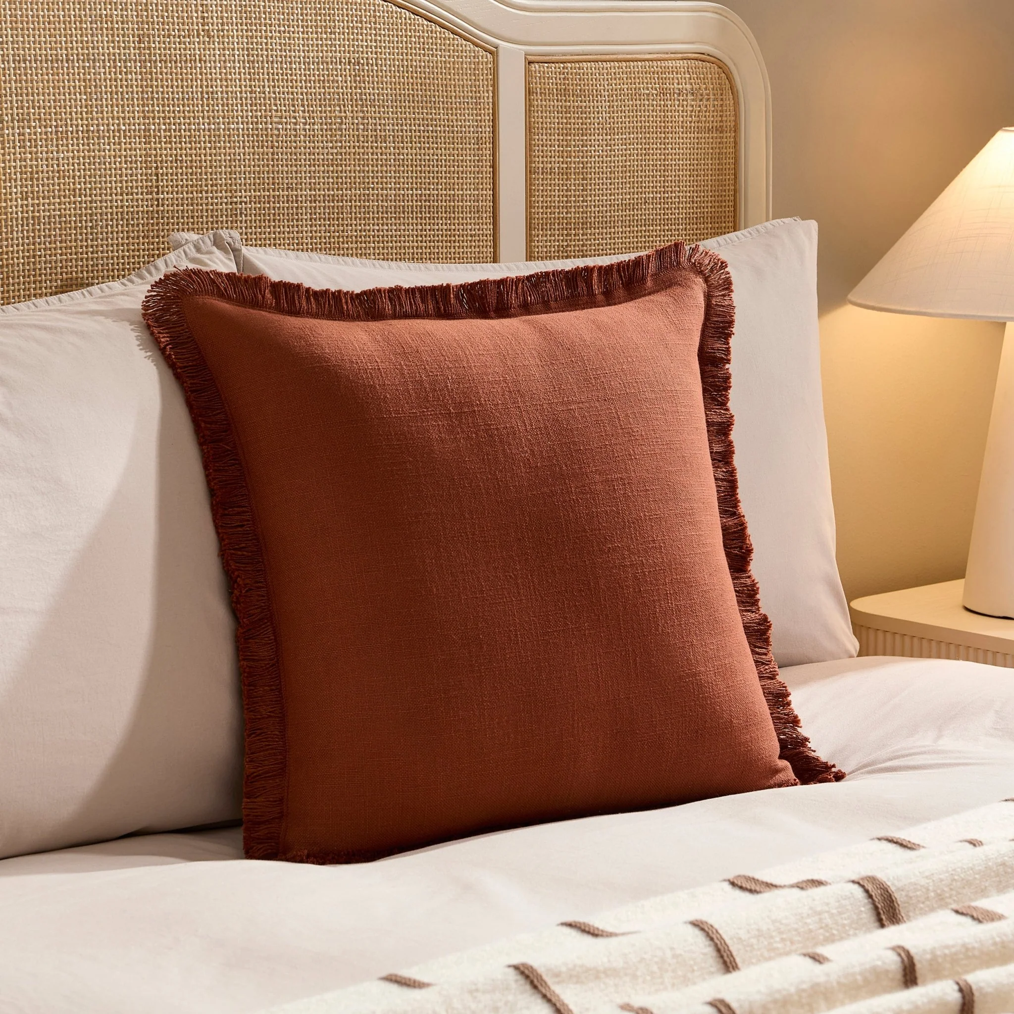 Cotton Fringed Edge Cushion Cover - Burnt Orange