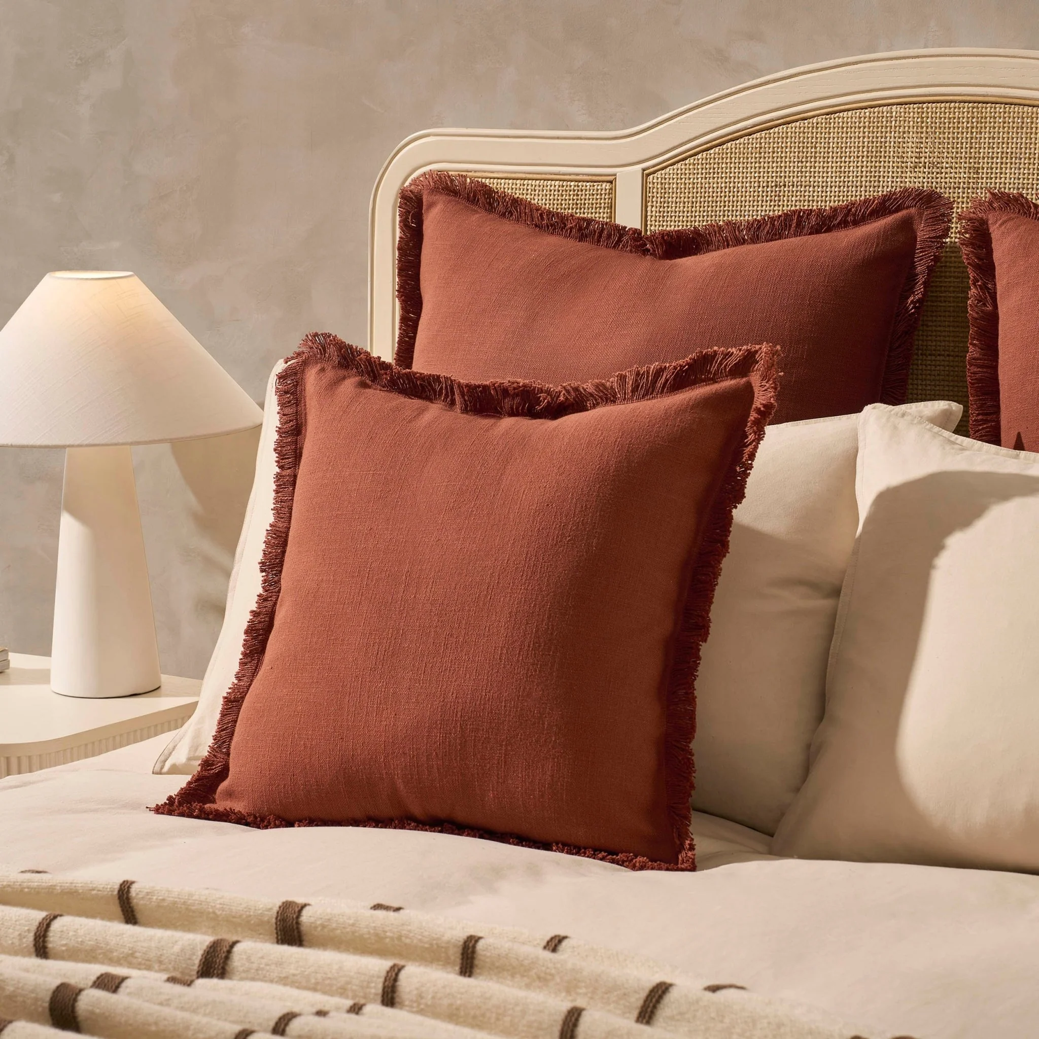 Cotton Fringed Edge Cushion Cover - Burnt Orange - Image 2