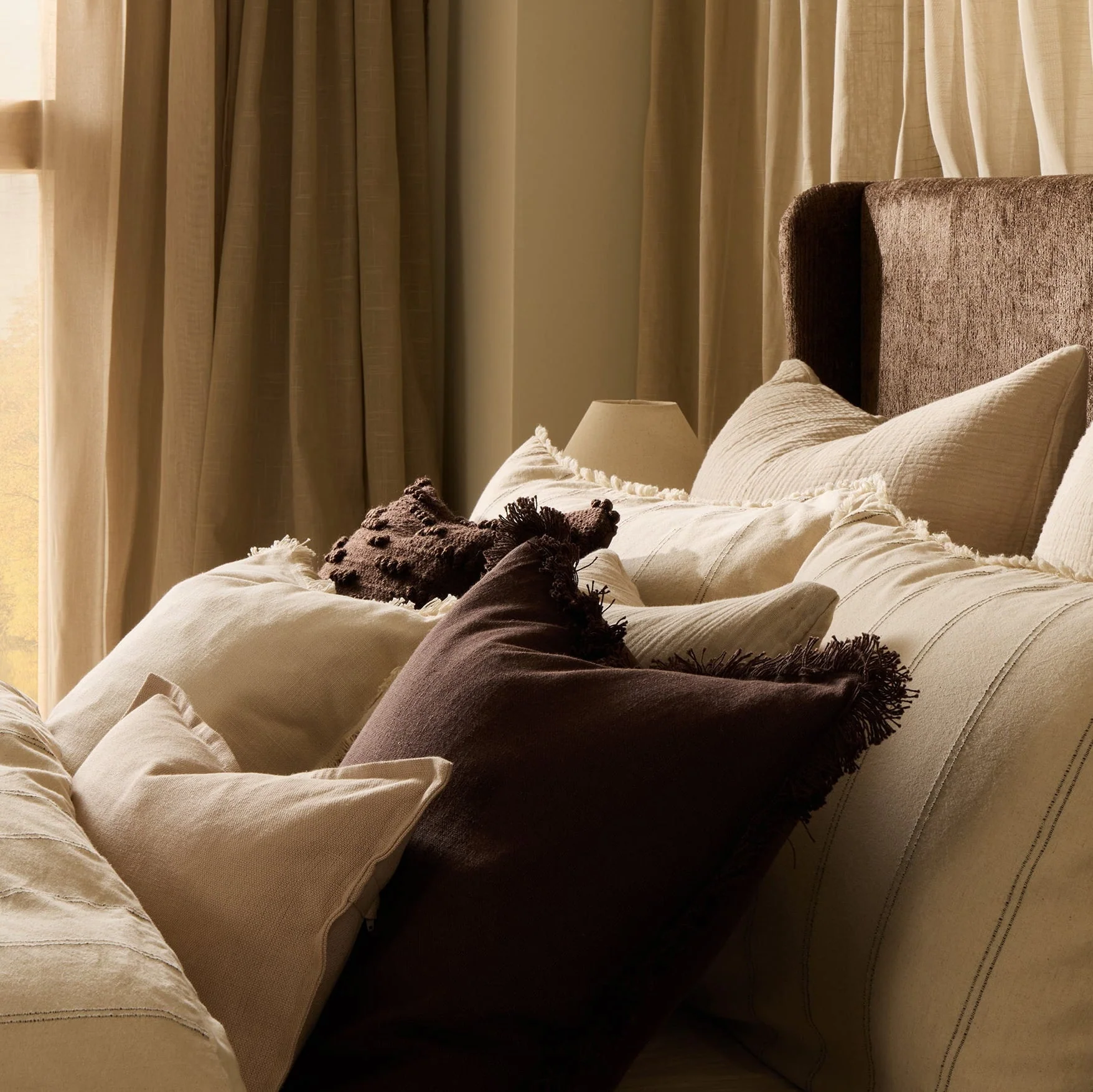 Cotton Fringed Edge Cushion Cover - Chocolate - Image 2